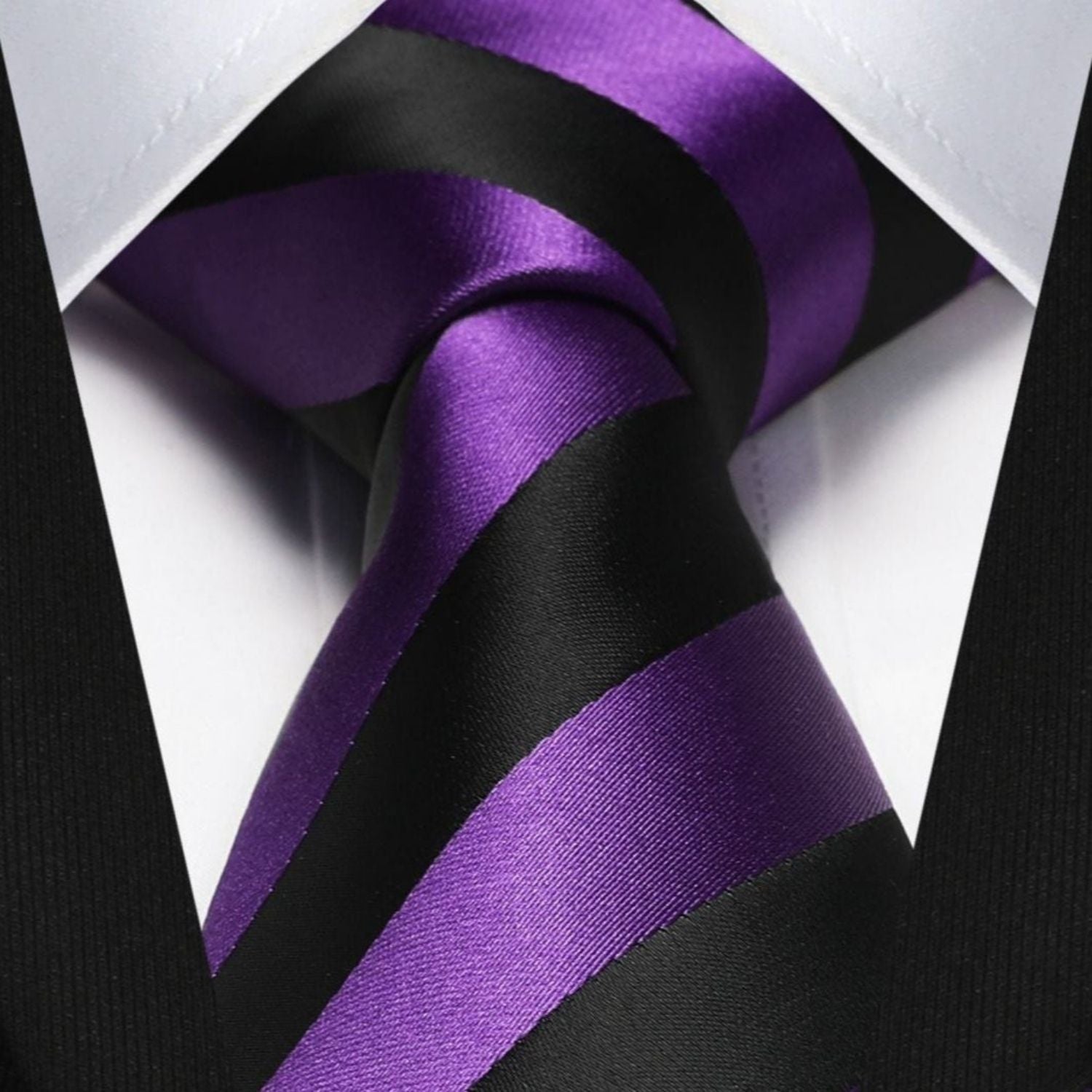 Stripe Tie Handkerchief Set - A-PURPLE