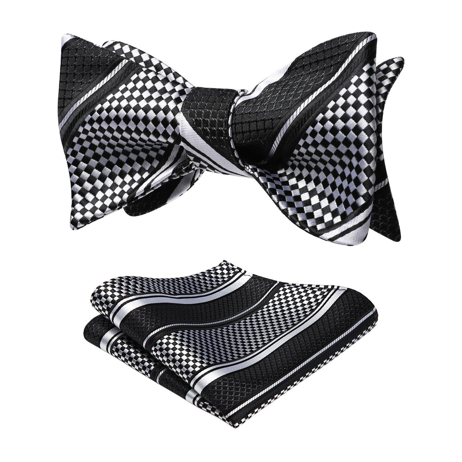 Stripe Bow Tie & Pocket Square - 01-BLACK/WHITE