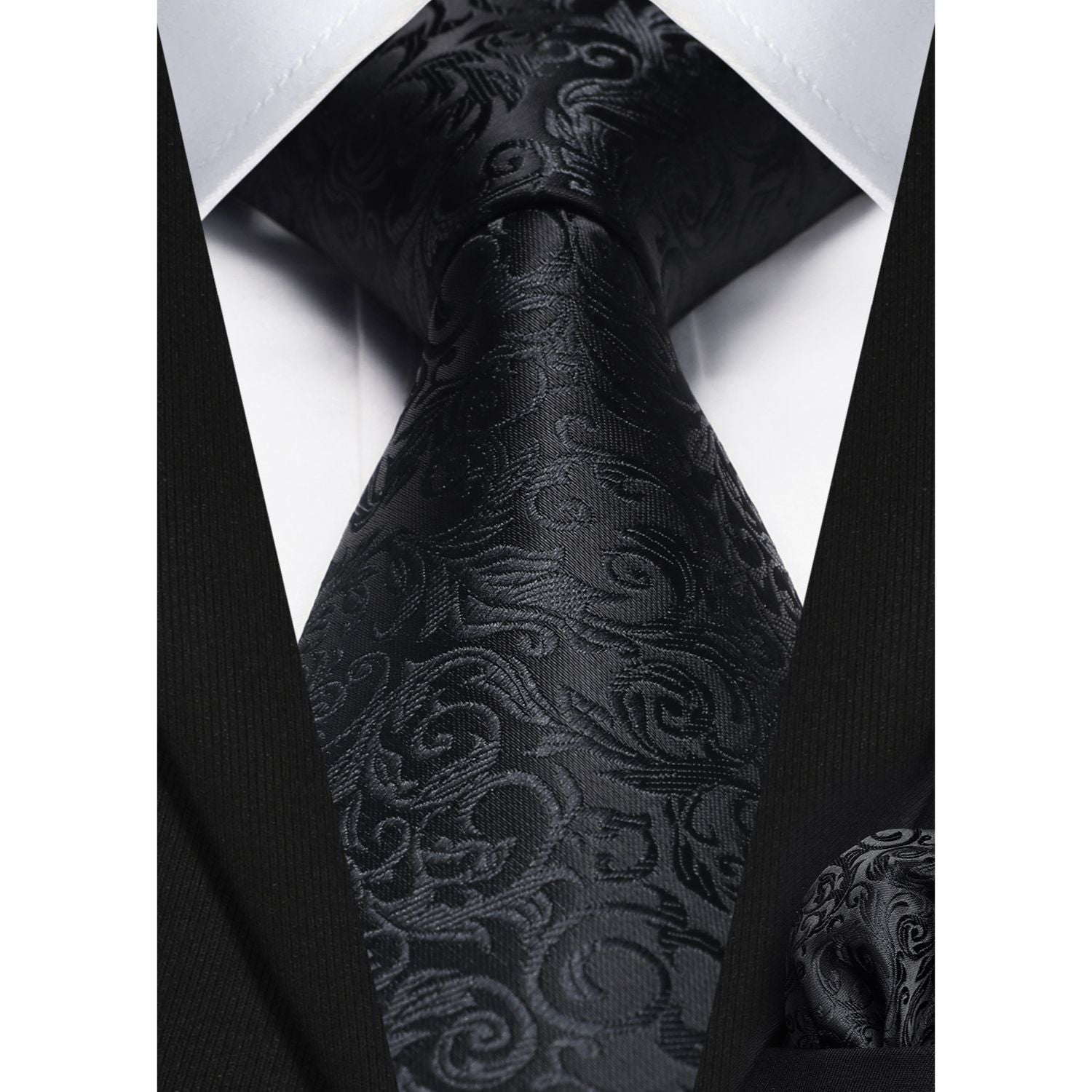 Paisley Tie Handkerchief Set - A26-BLACK
