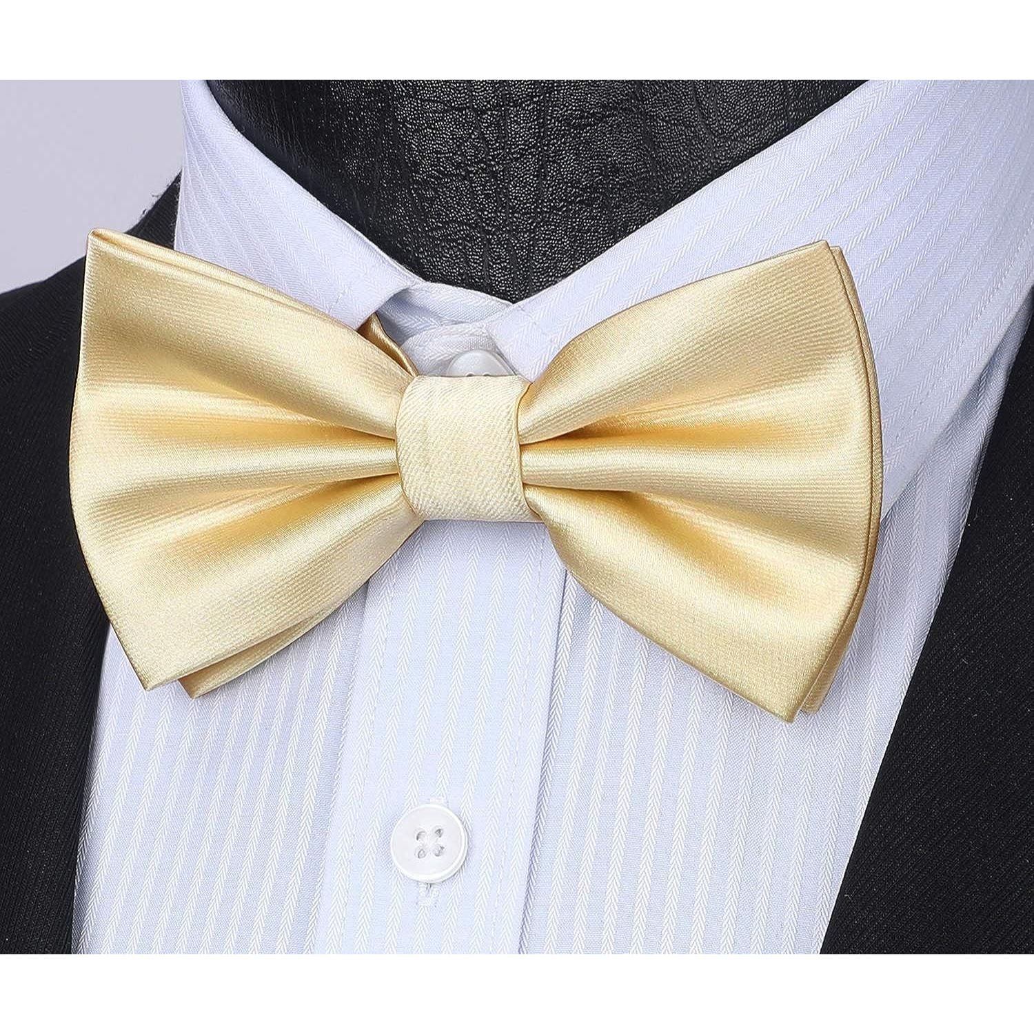 Solid Pre-Tied Bow Tie & Pocket Square - A-CHAMPAGNE 2