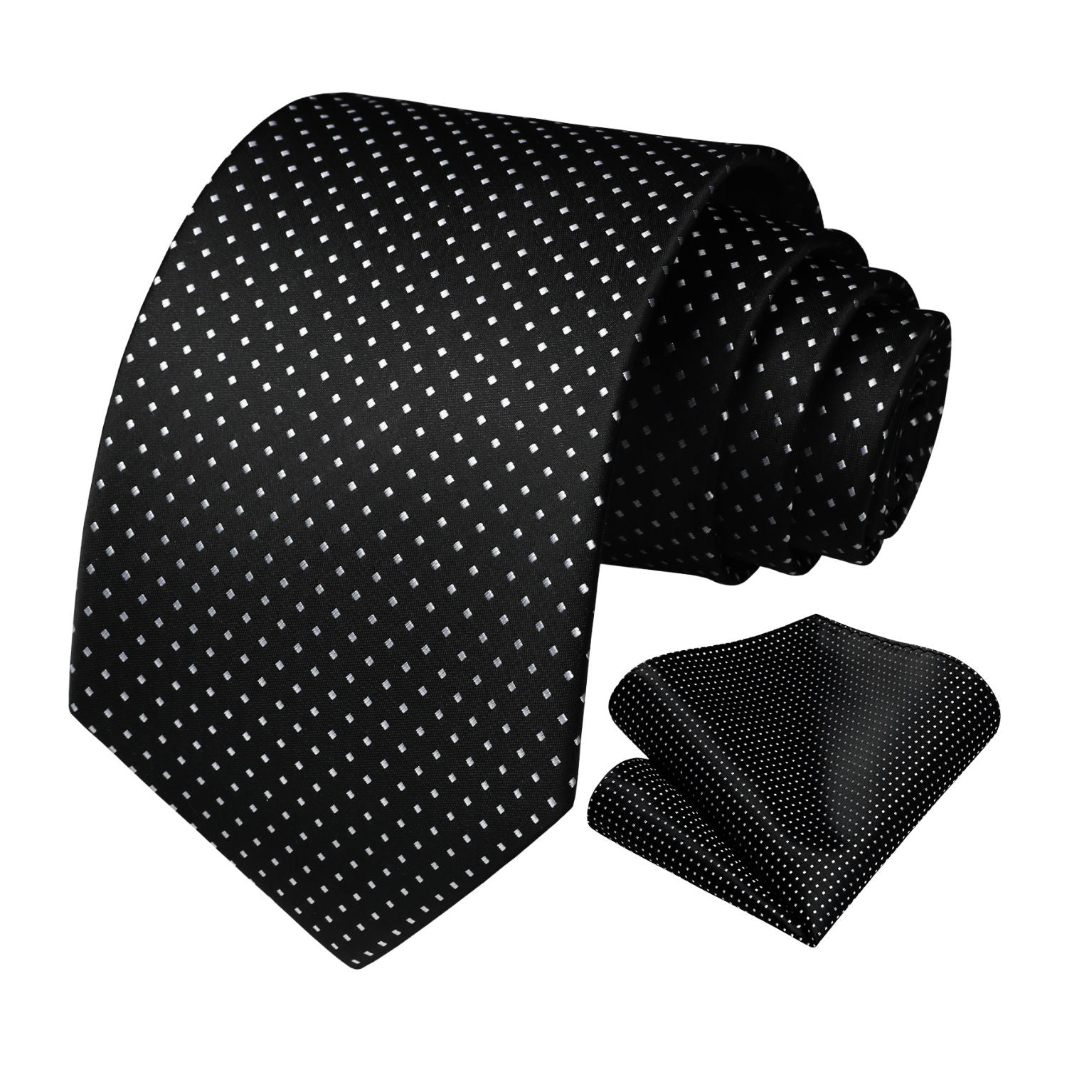 Polka Dot Tie Handkerchief Set - A3-BLACK/WHITE
