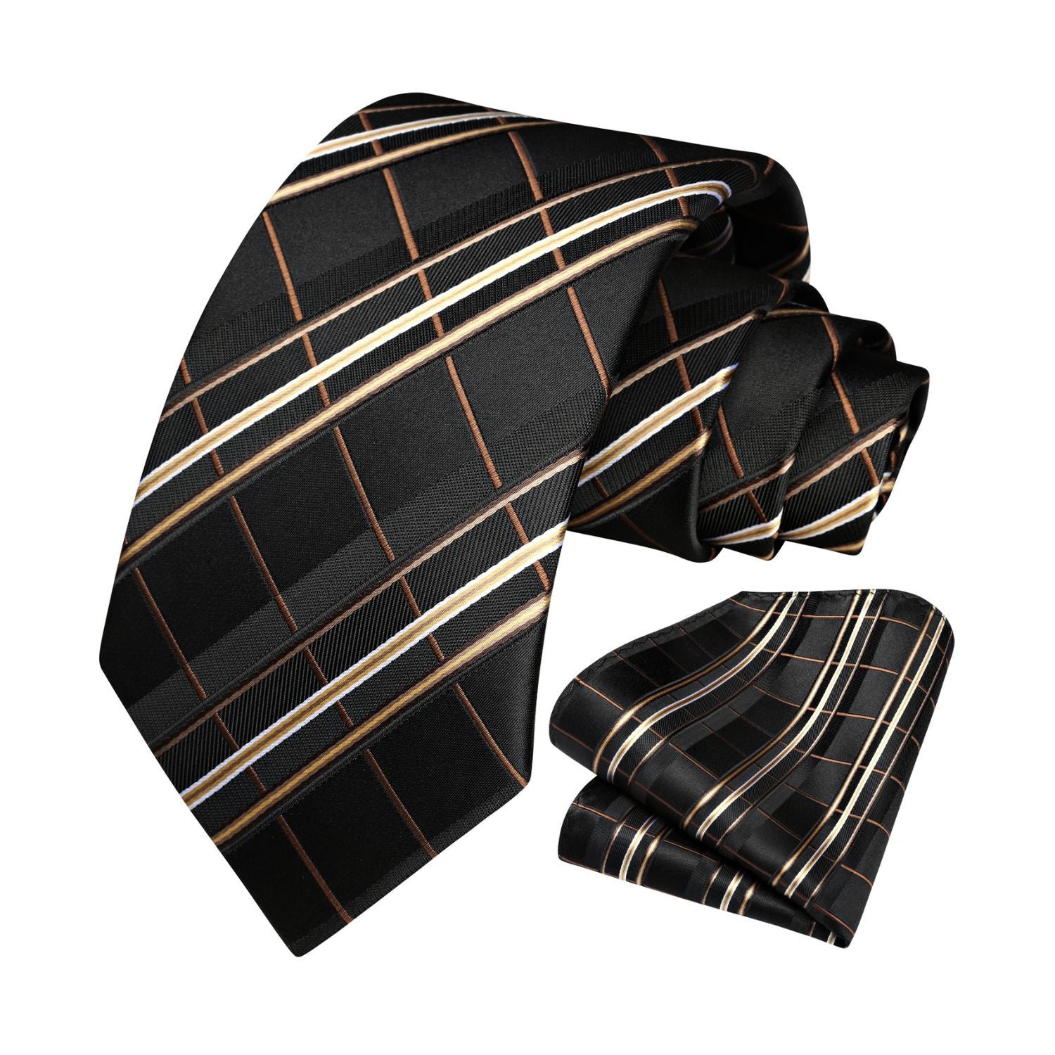 Plaid Tie Handkerchief Set - 14 BLACK