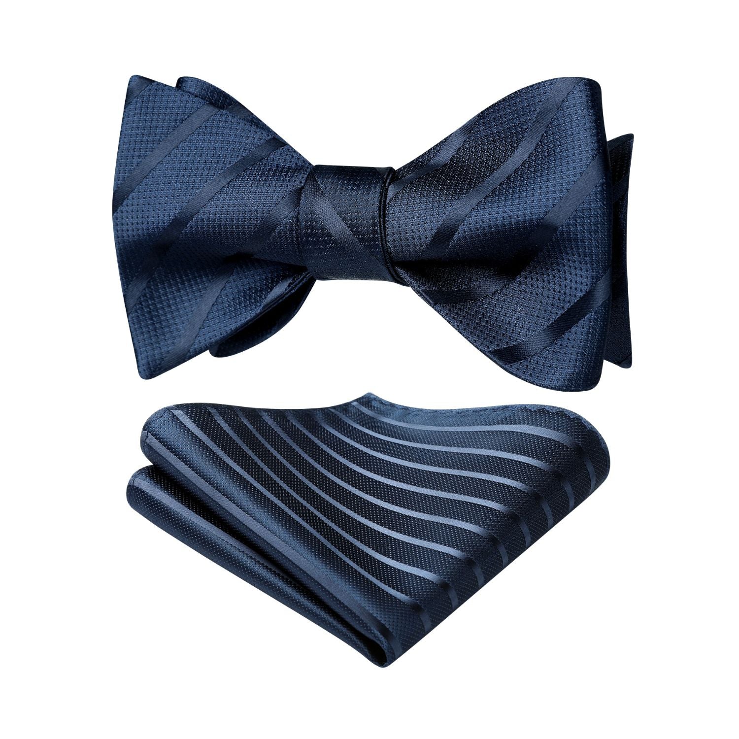 Stripe Bow Tie & Pocket Square - NAVY BLUE