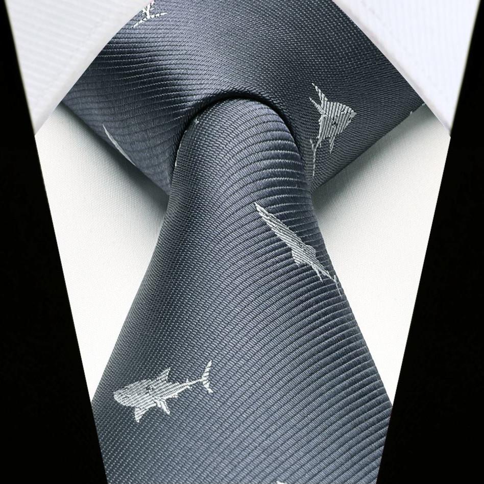 Shark Tie Handkerchief Set - NAVY BLUE-1