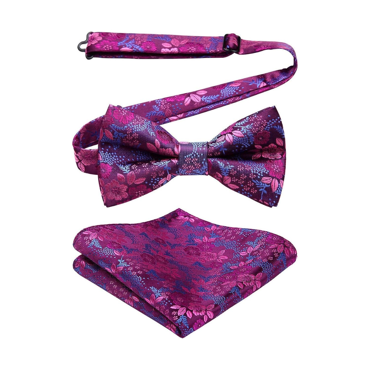 Floral Pre-Tied Bow Tie & Pocket Square - D-PURPLE 5