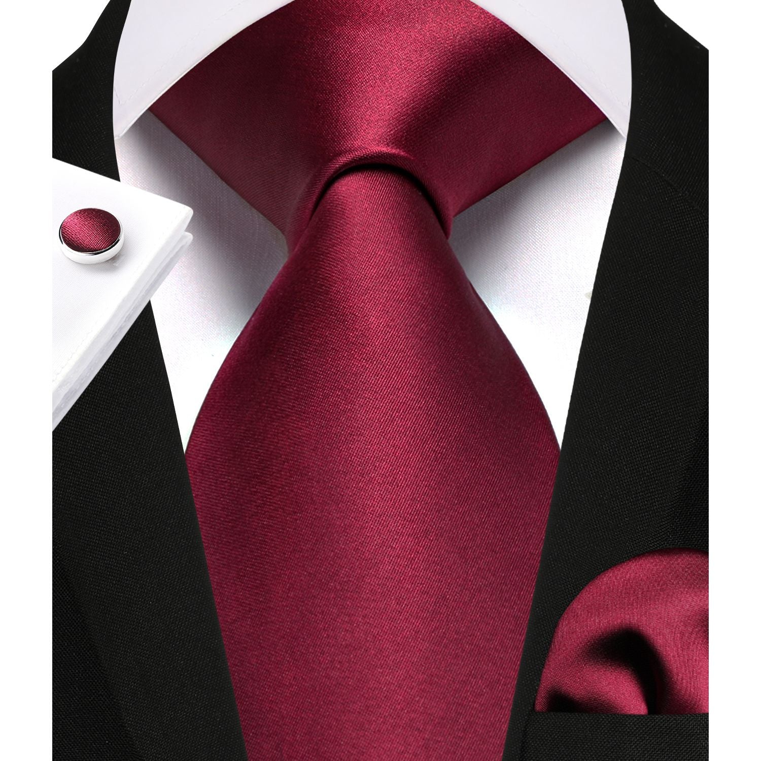 Solid Tie Handkerchief Cufflinks - H2-BURGUNDY