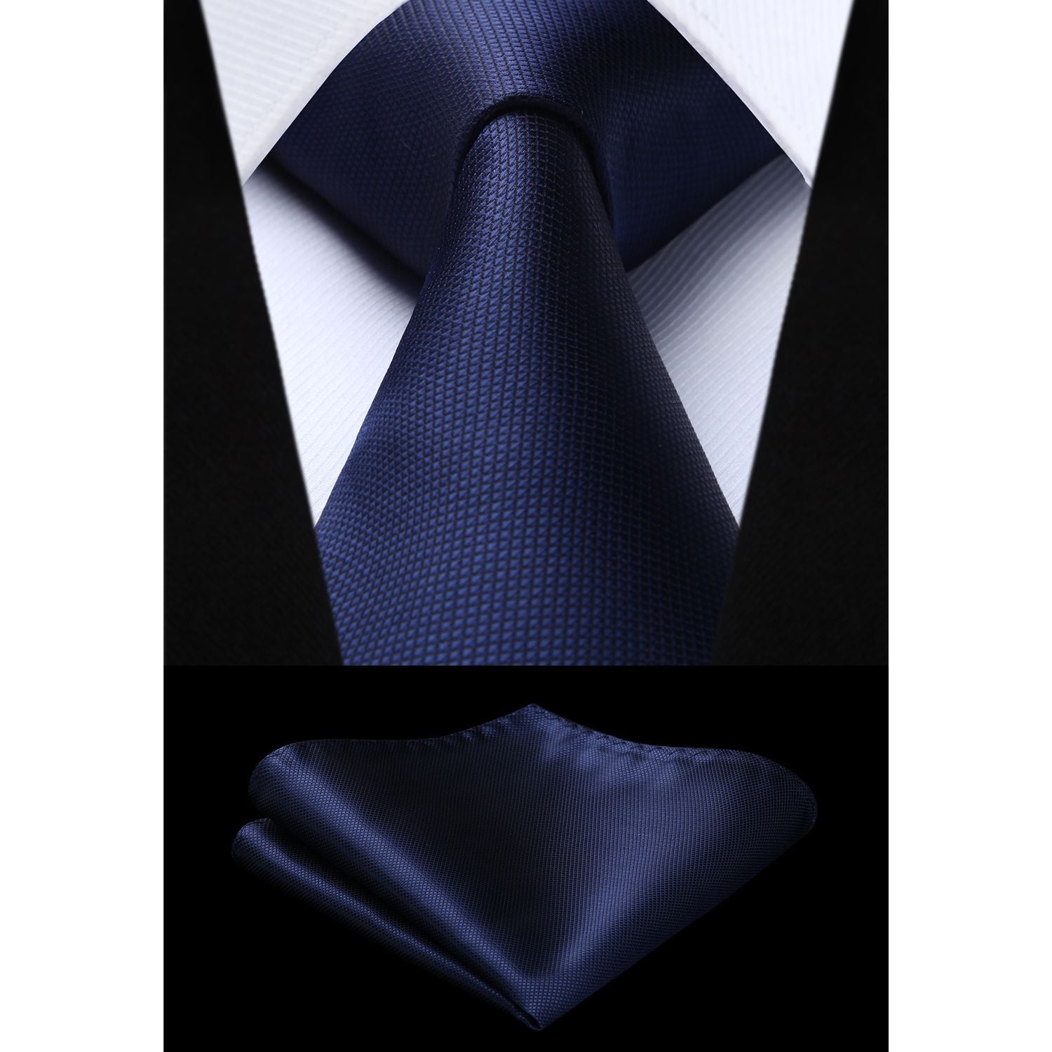 Houndstooth Tie Handkerchief Set - B-NAVY BLUE