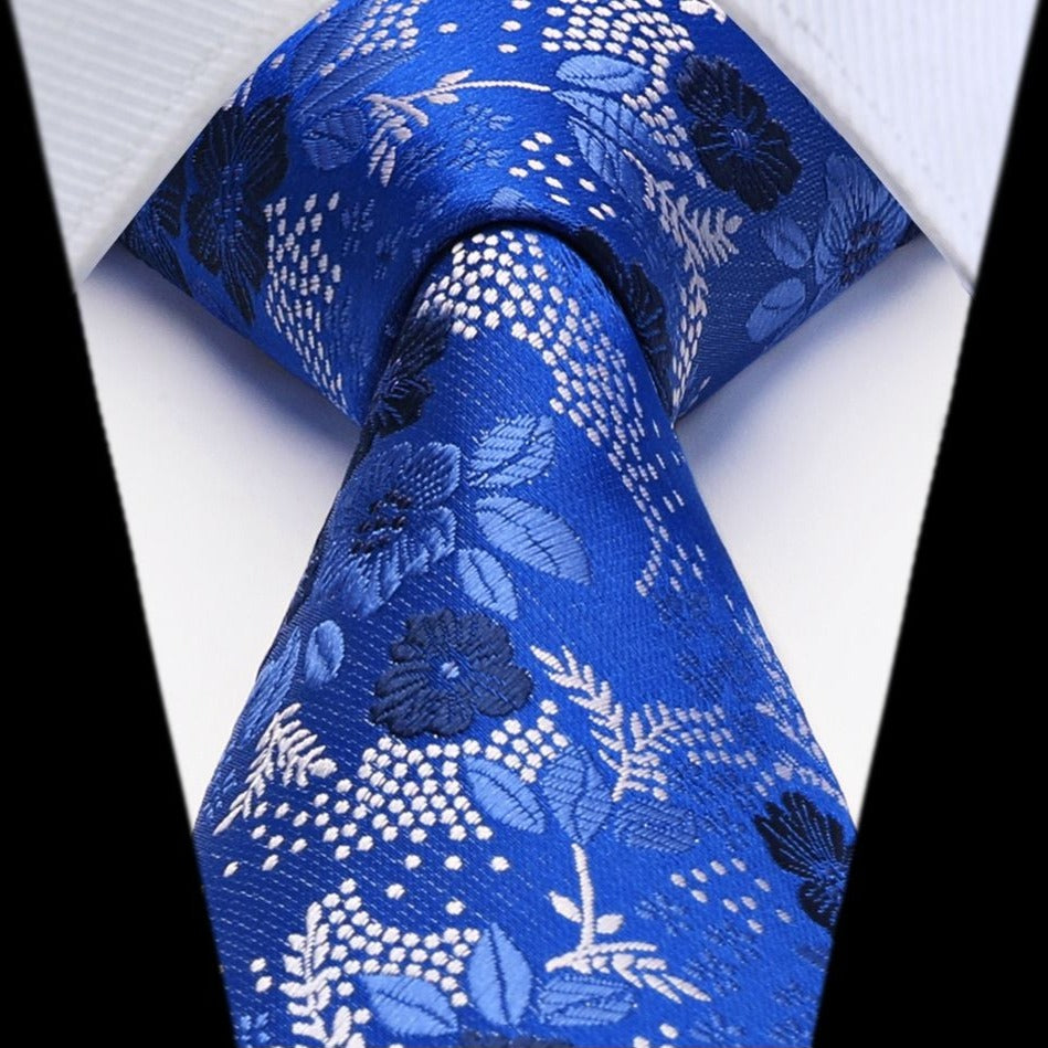 Floral Tie Handkerchief Set - X-SKY BLUE