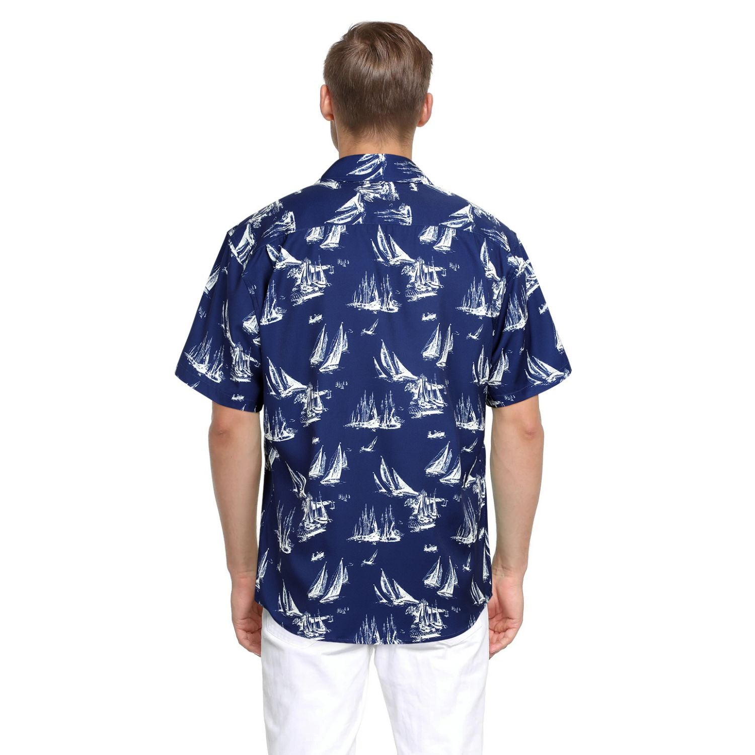 Hawaiian Tropical Shirts with Pocket - B-04 NAVY BLUE