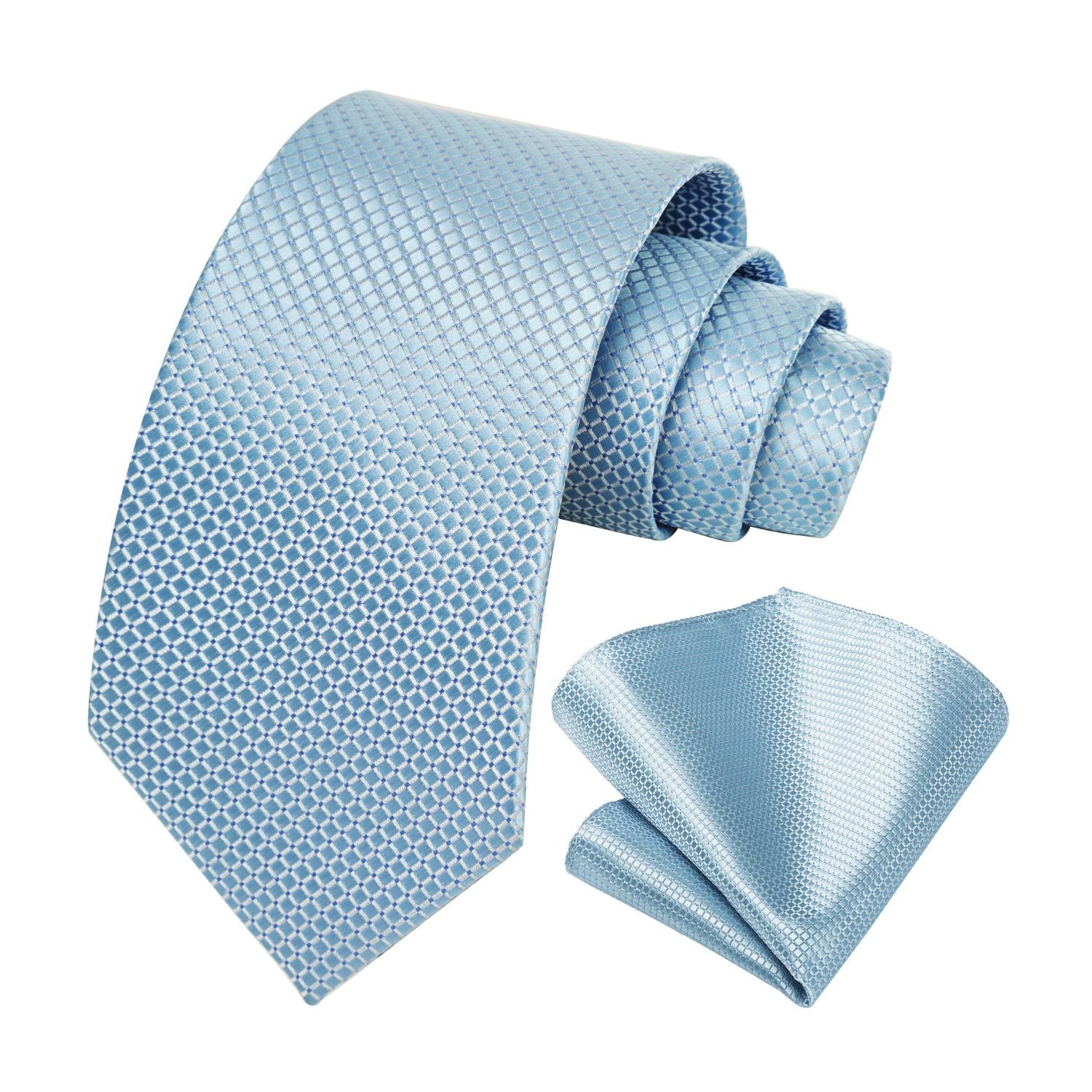 Plaid Tie Handkerchief Set - 05-BABY BLUE