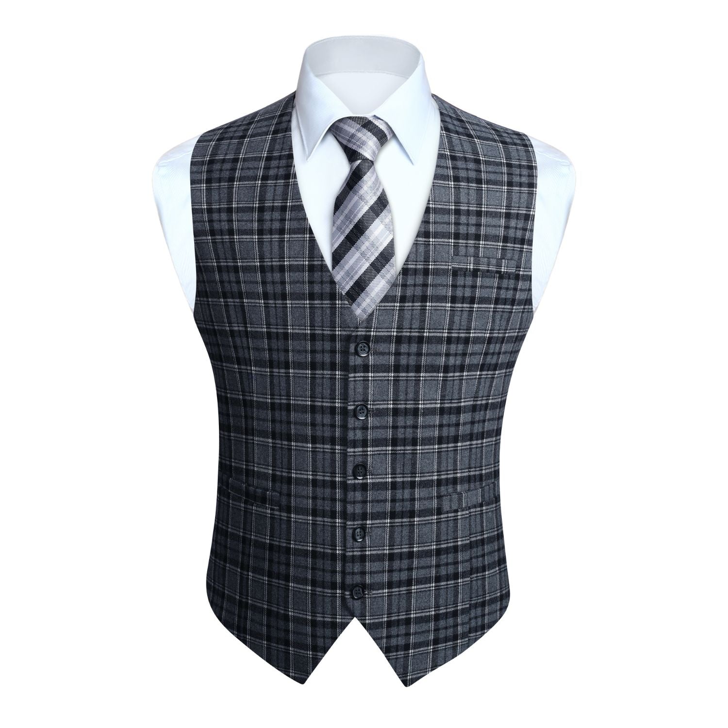 Plaid Slim Vest - B-GREY