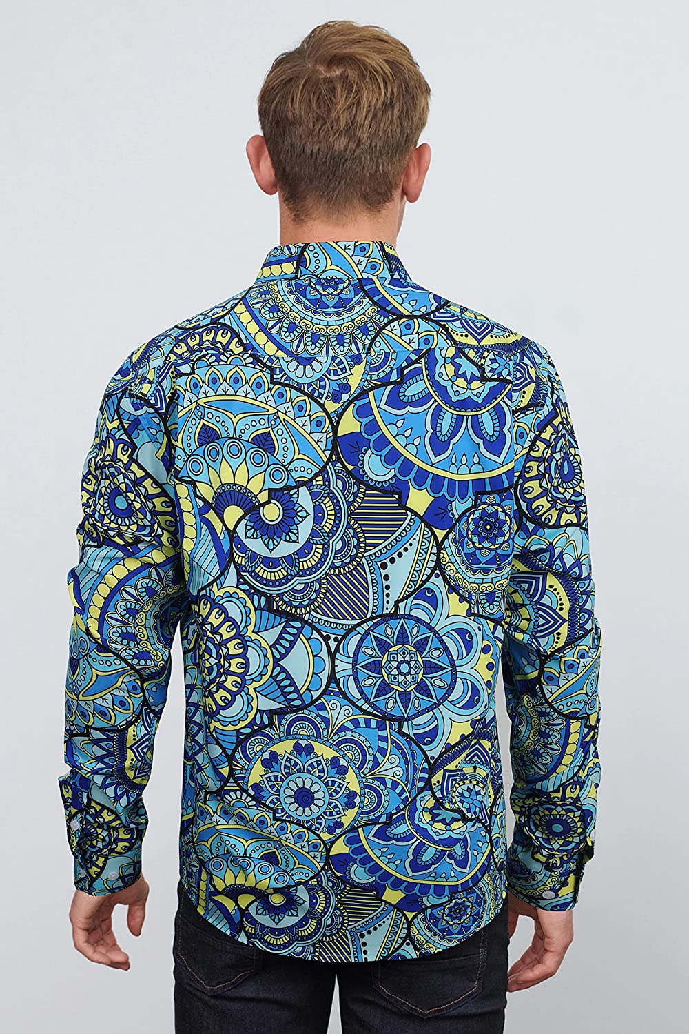 Shiny Luxury Dress Shirt - BLUE/YELLOW