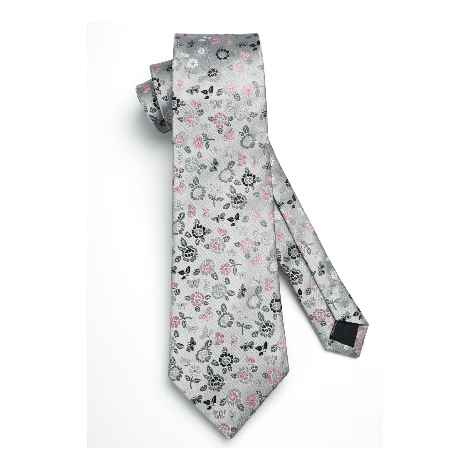 Floral Tie Handkerchief Set - B-GRAY/PINK