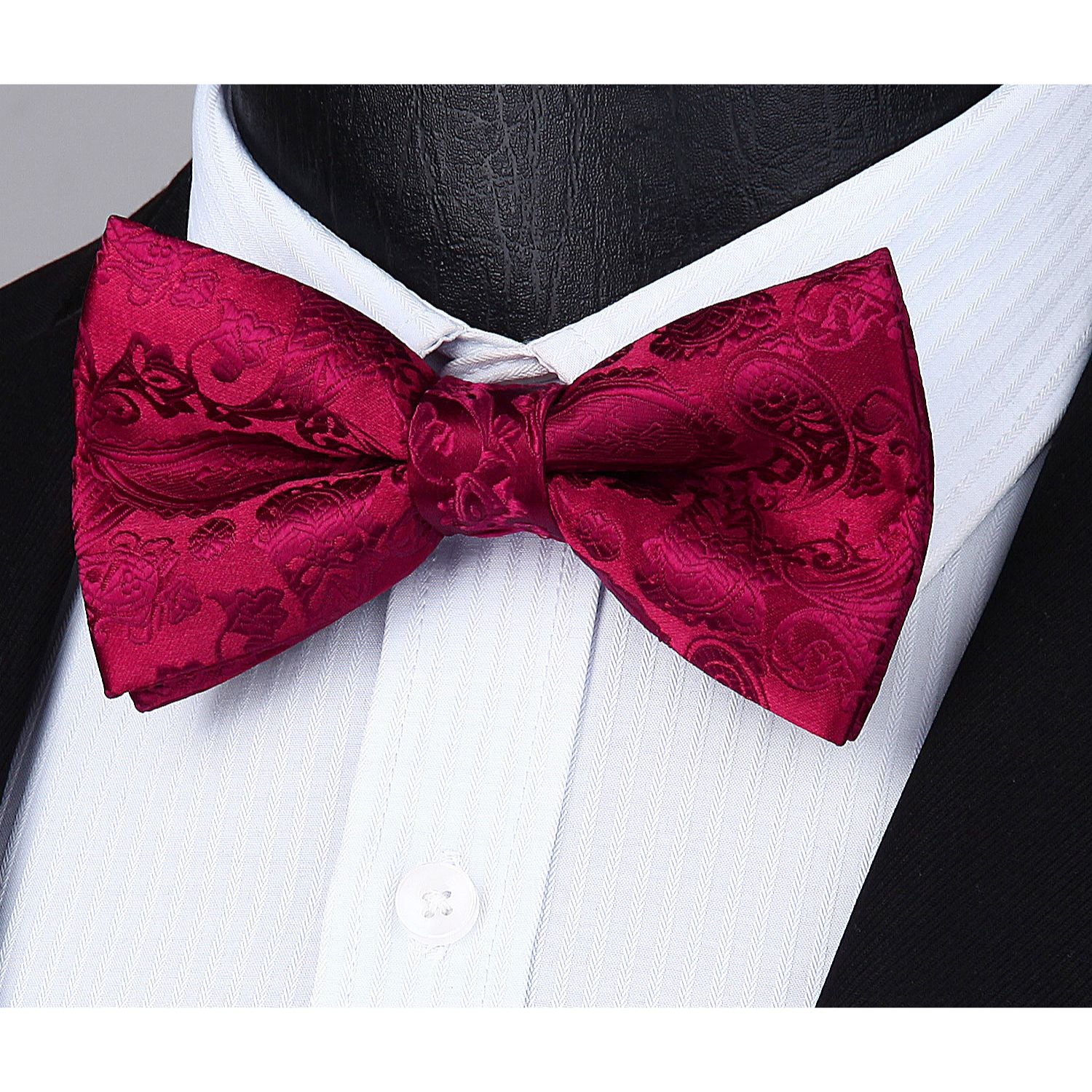 Paisley Floral Suspender Pre-Tied Bow Tie Handkerchief - A14 - RED