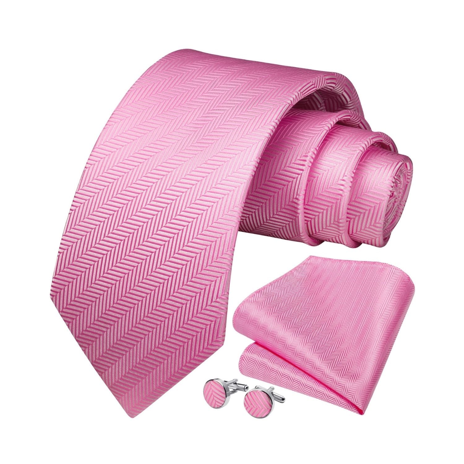 Stripe Tie Handkerchief Cufflinks - PINK