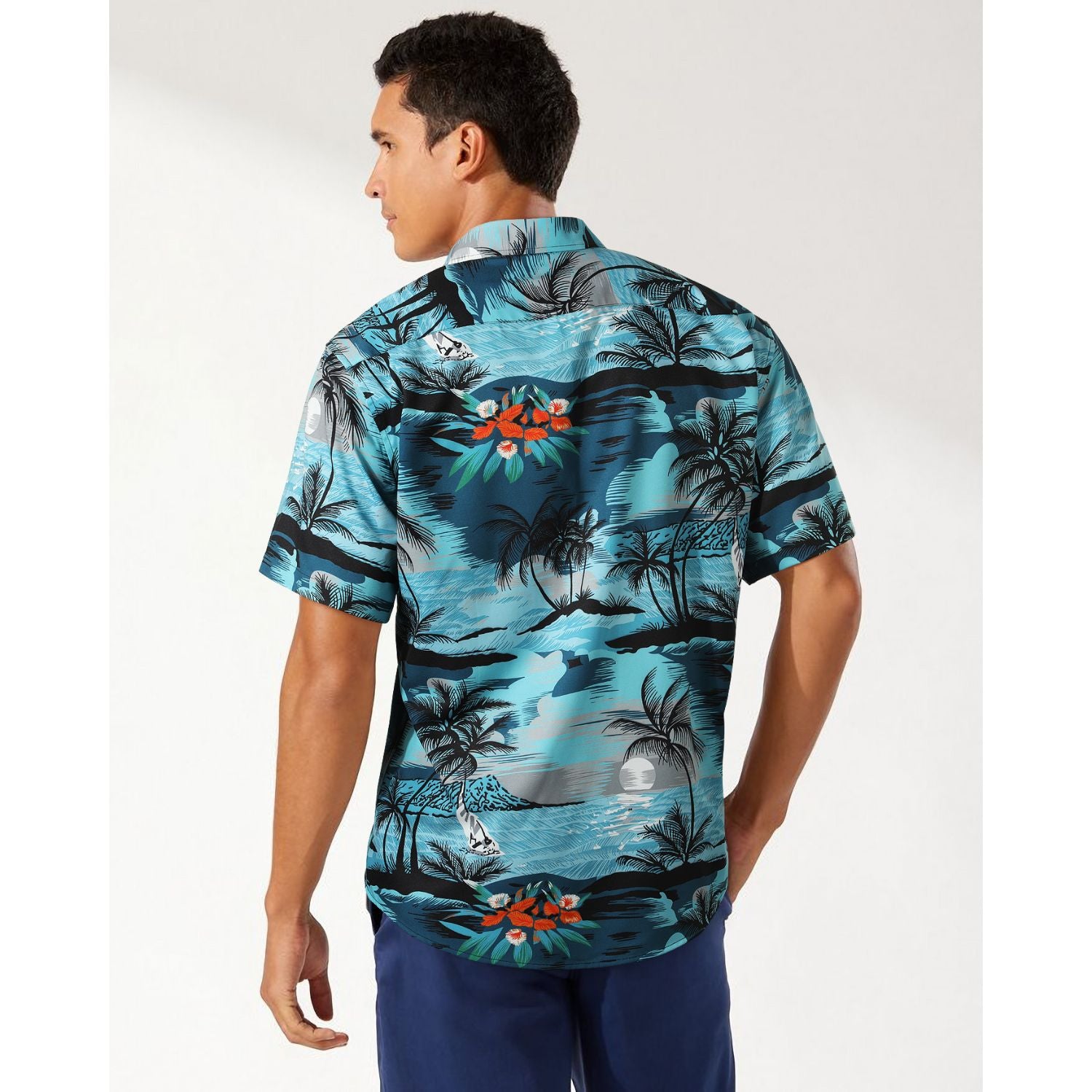 Hawaiian Tropical Shirts with Pocket - Z01- BLUE