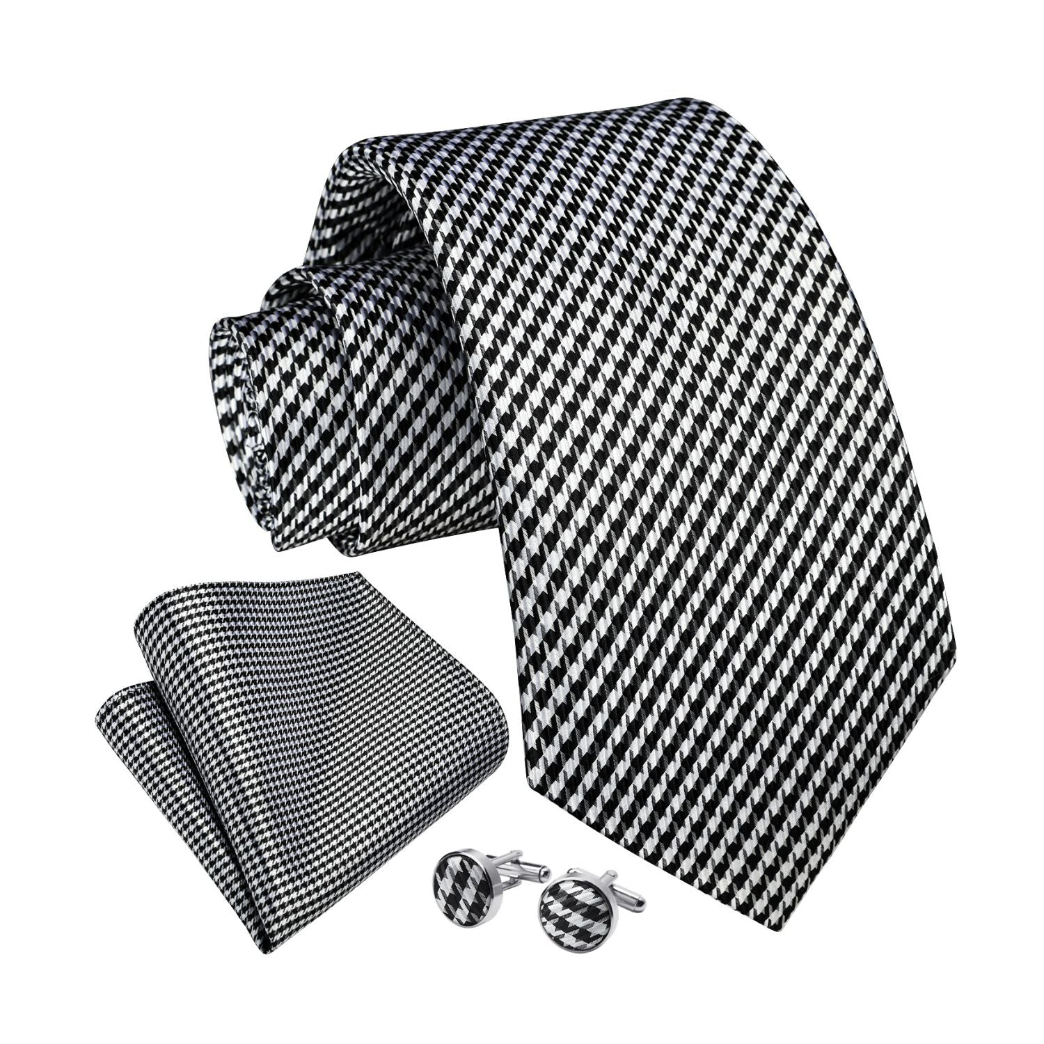 Houndstooth Tie Handkerchief Cufflinks - BLACK
