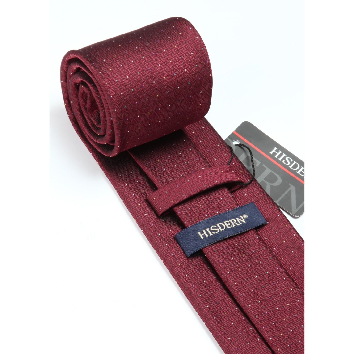 Houndstooth Tie Handkerchief Set - B-03 BURGUNDY