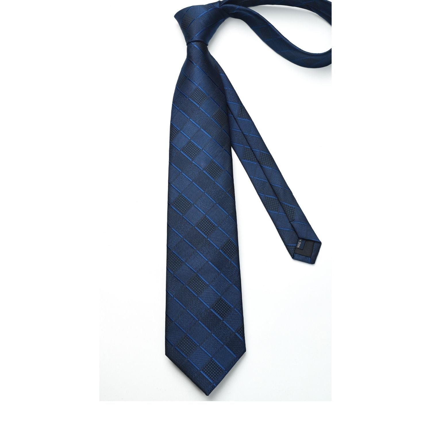 Plaid Tie Handkerchief Set - DARK BLUE