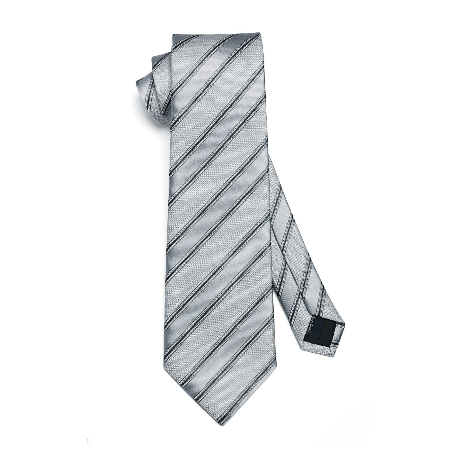 Stripe Tie Handkerchief Set - SILVER/GREY