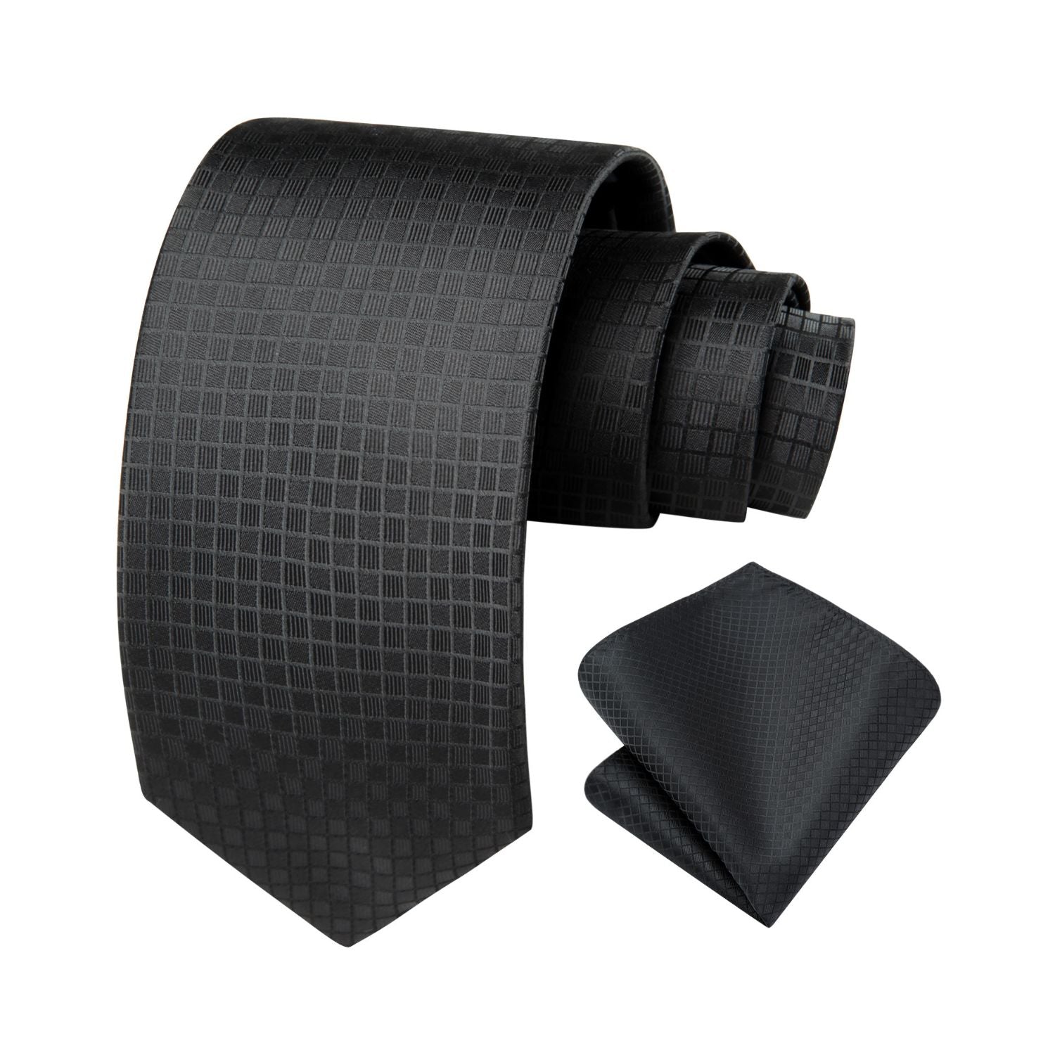 Plaid Tie Handkerchief Set - 071-BLACK CHECKERED
