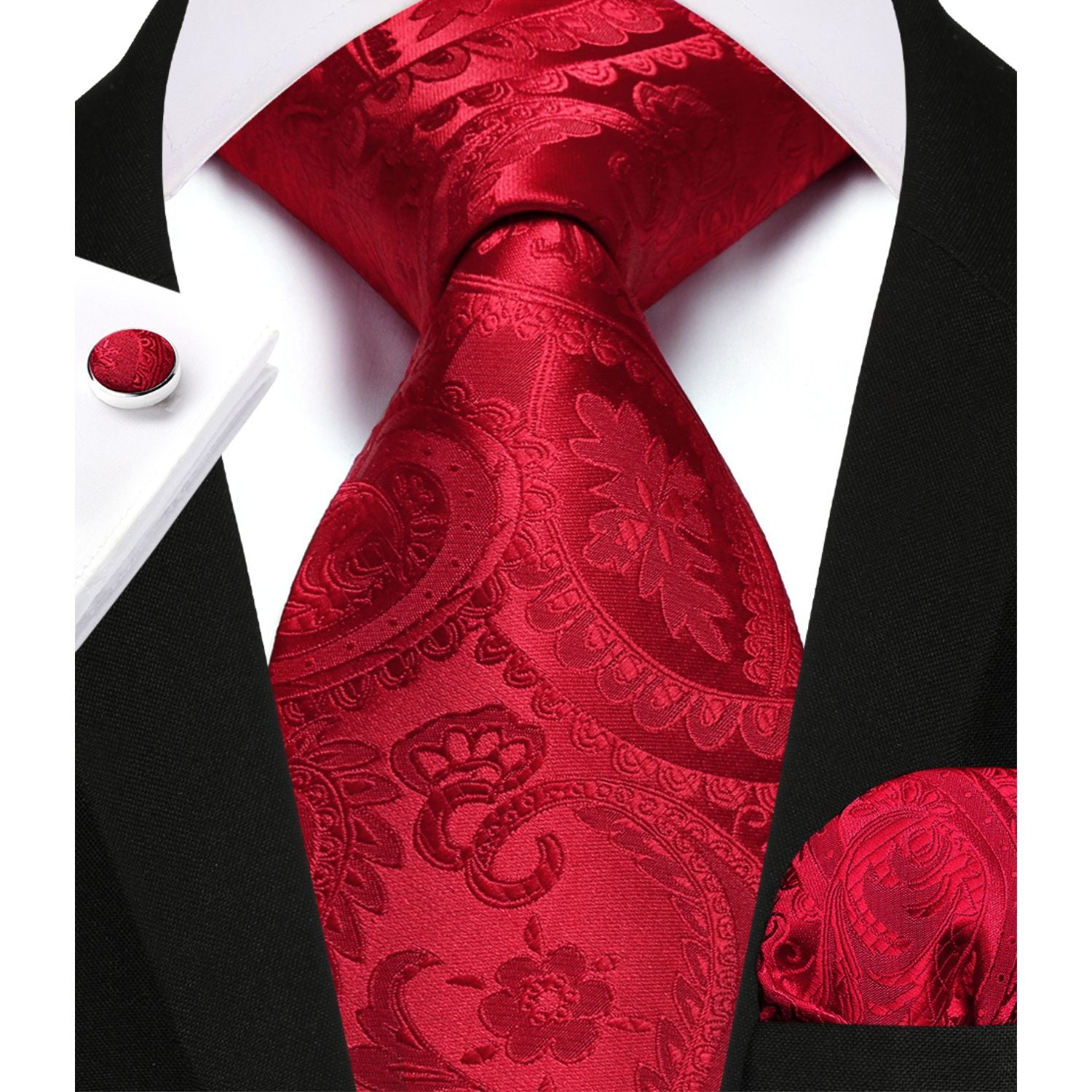 Paisley Tie Handkerchief Cufflinks - RED
