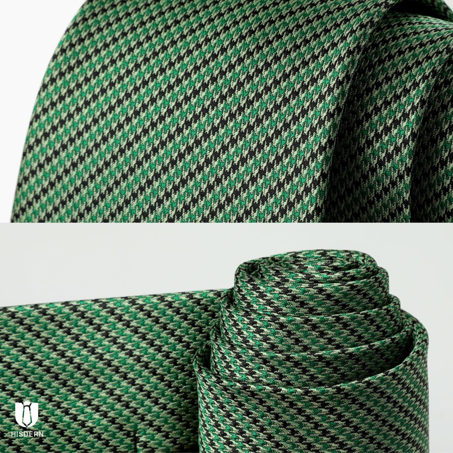 Houndstooth Tie Handkerchief Set - GREEN/BLACK