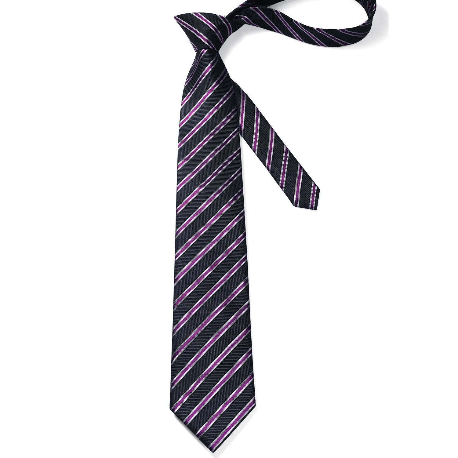 Stripe Tie Handkerchief Set - A-PURPLE/BLACK