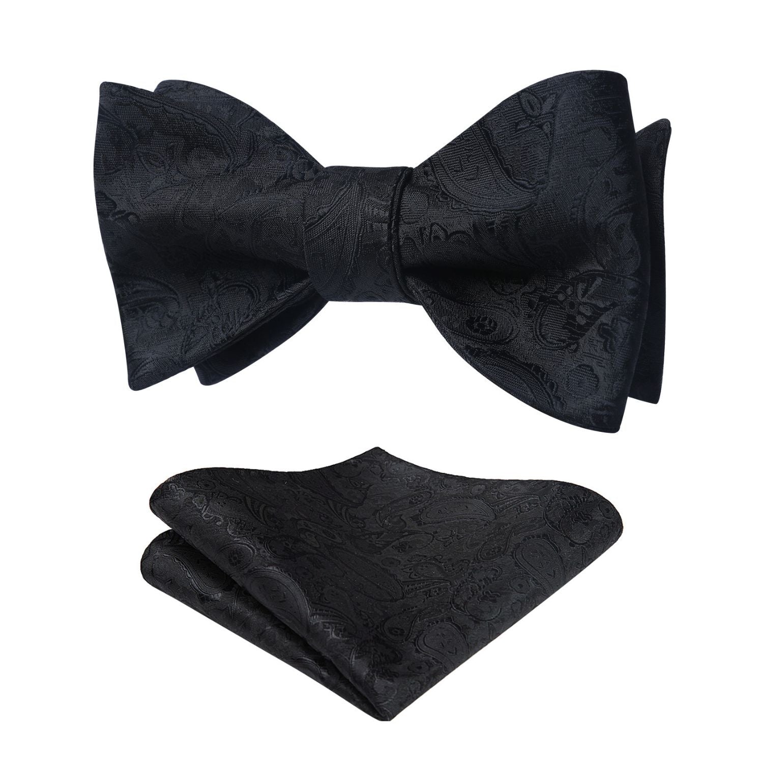 Floral Paisley Bow Tie & Pocket Square Sets - C-BLACK