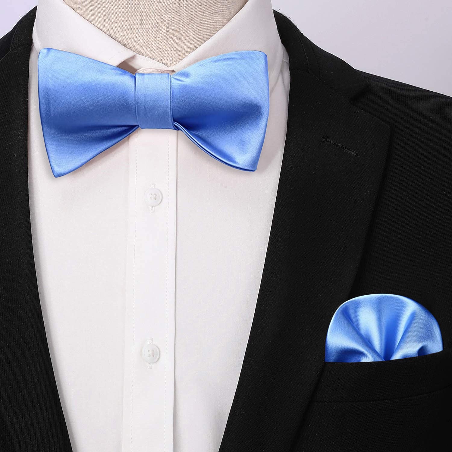 Solid Bow Tie & Pocket Square - F1-BLUE