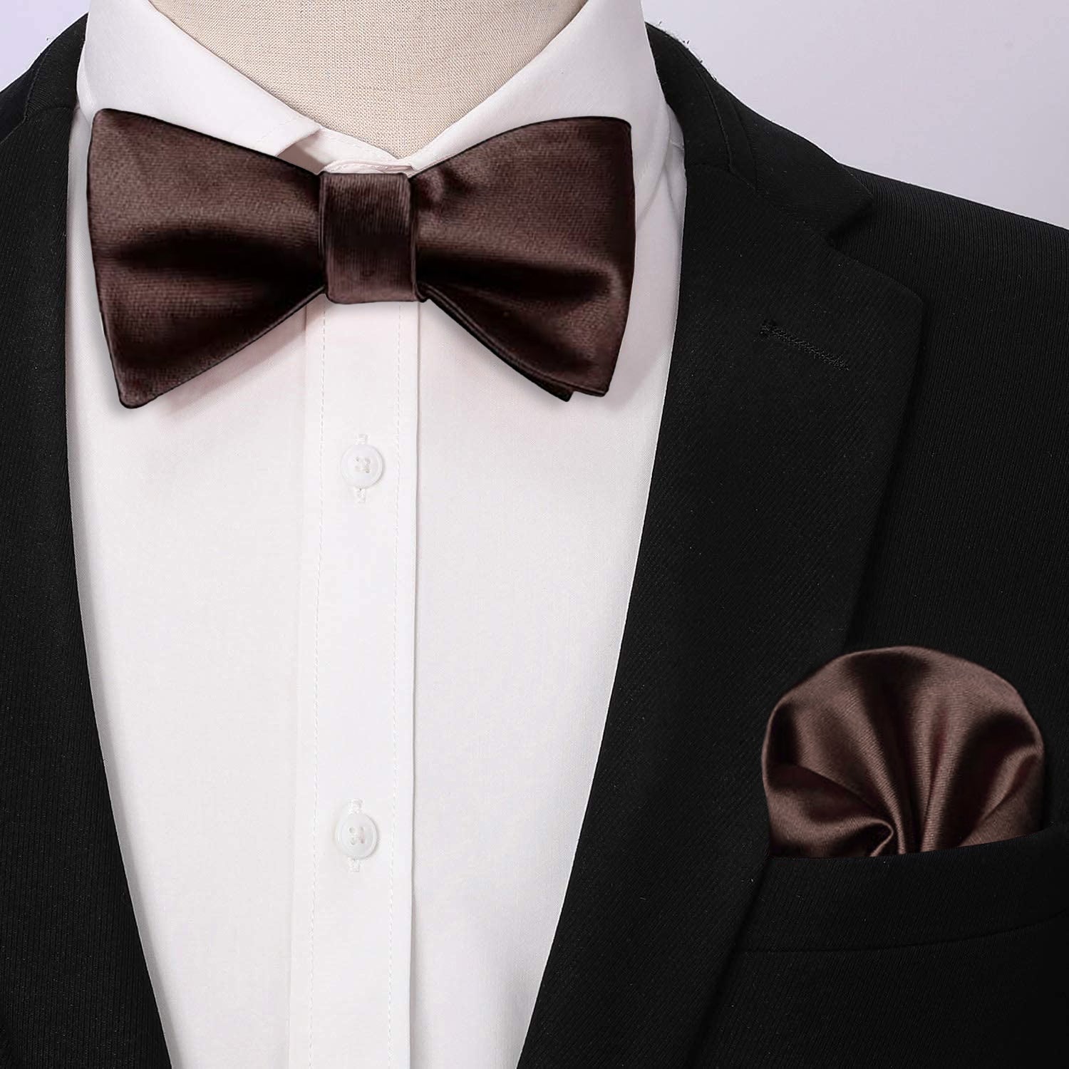 Solid Bow Tie & Pocket Square - H2-BROWN