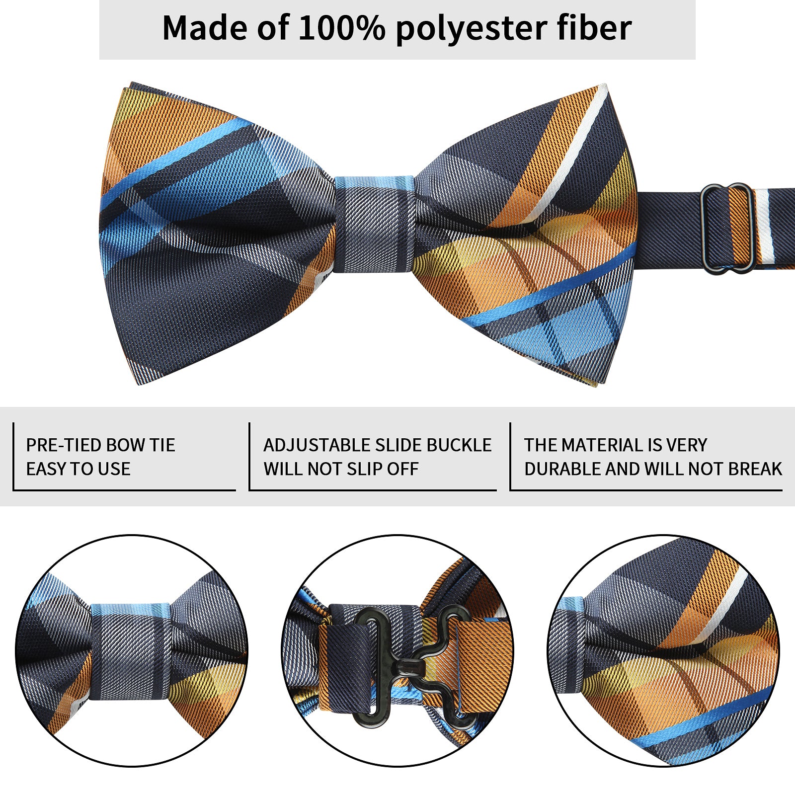 Plaid Pre-Tied Bow Tie - CHECK - BLUE/YELLOW