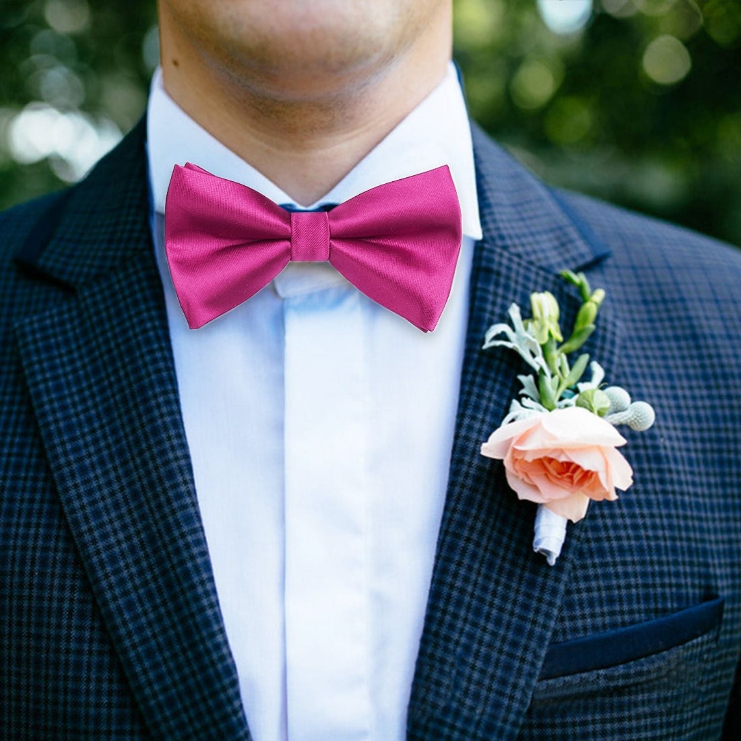 Solid Pre-Tied Bow Tie & Pocket Square - DARK PINK