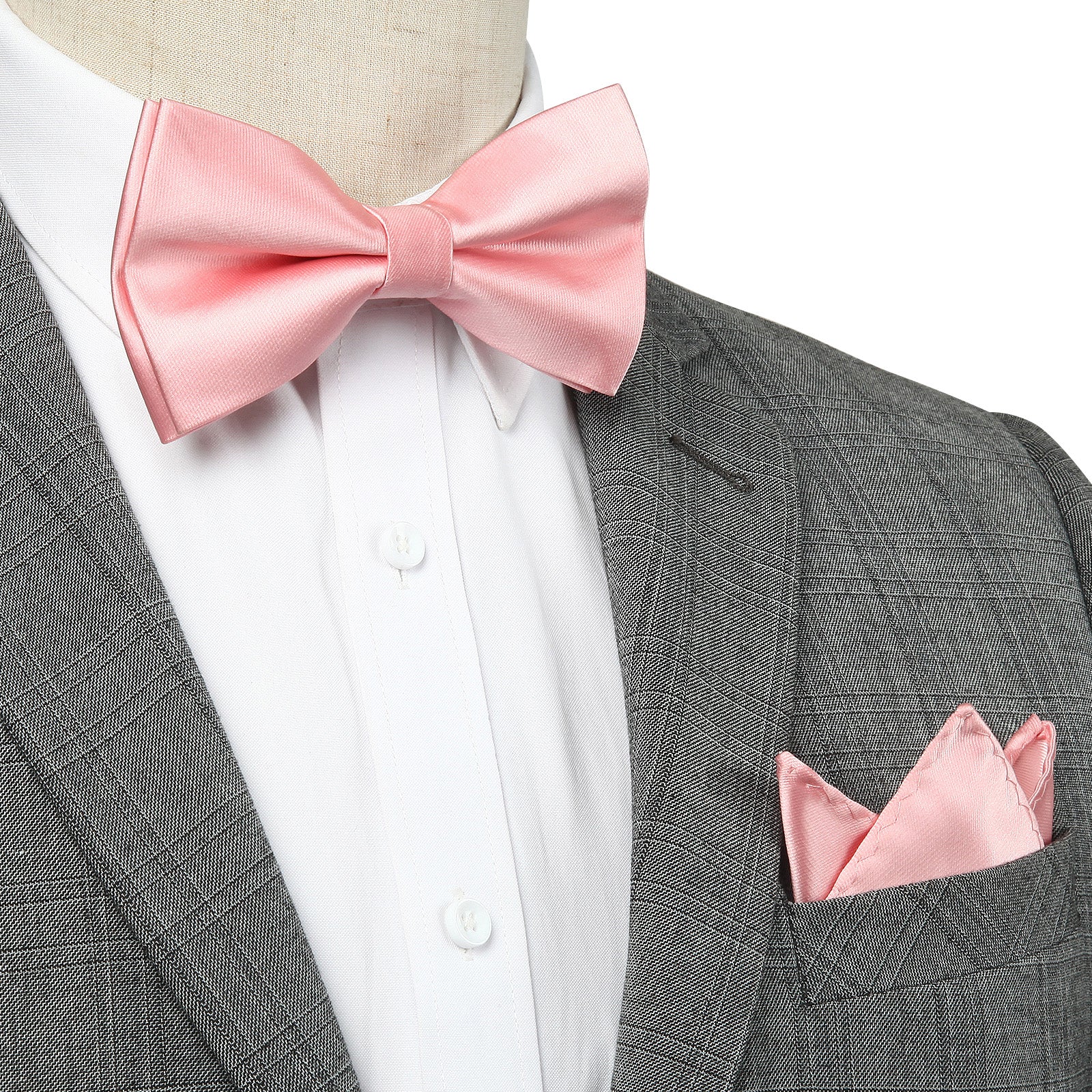 Solid Pre-Tied Bow Tie & Pocket Square - K-CORAL 2