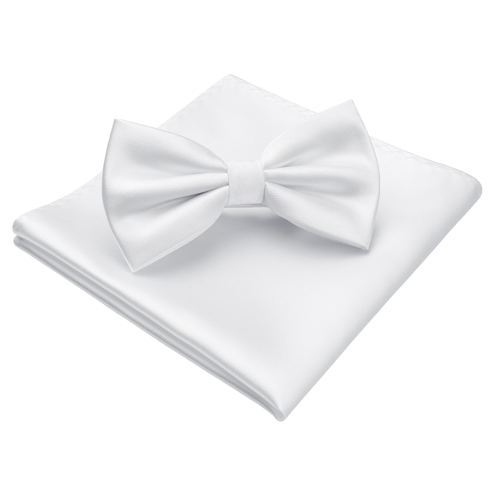 Solid Pre-Tied Bow Tie & Pocket Square - W-PURE WHITE
