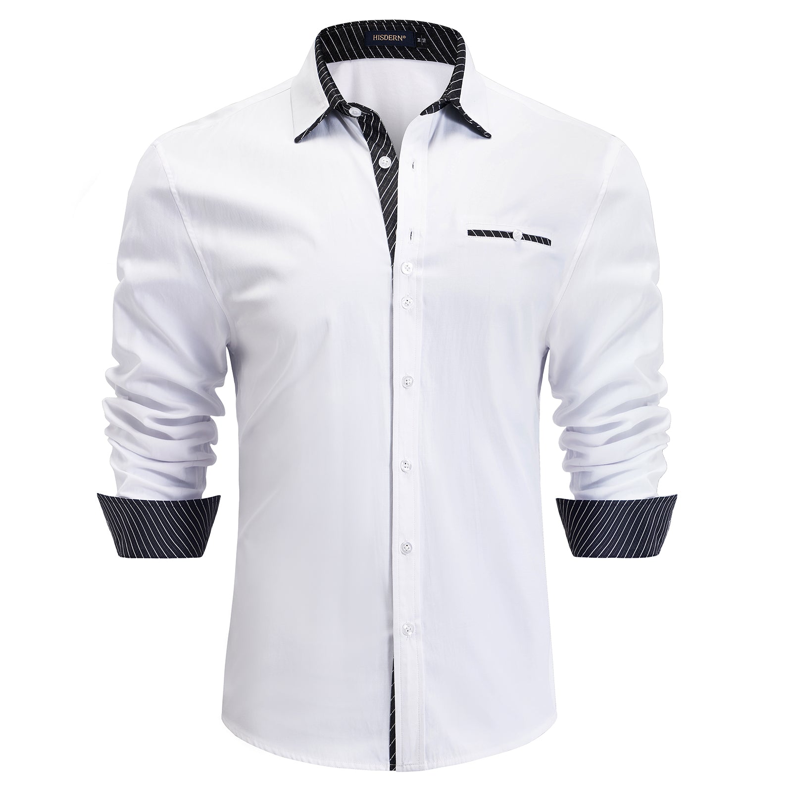 Casual Formal Shirt with Pocket - WHITE/BLACK