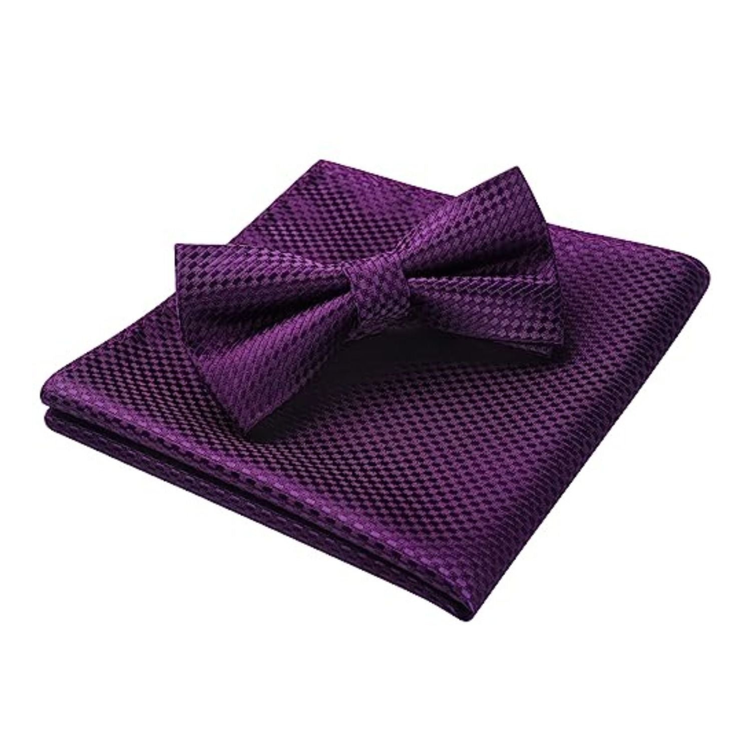 Plaid Pre-Tied Bow Tie & Pocket Square - PURPLE