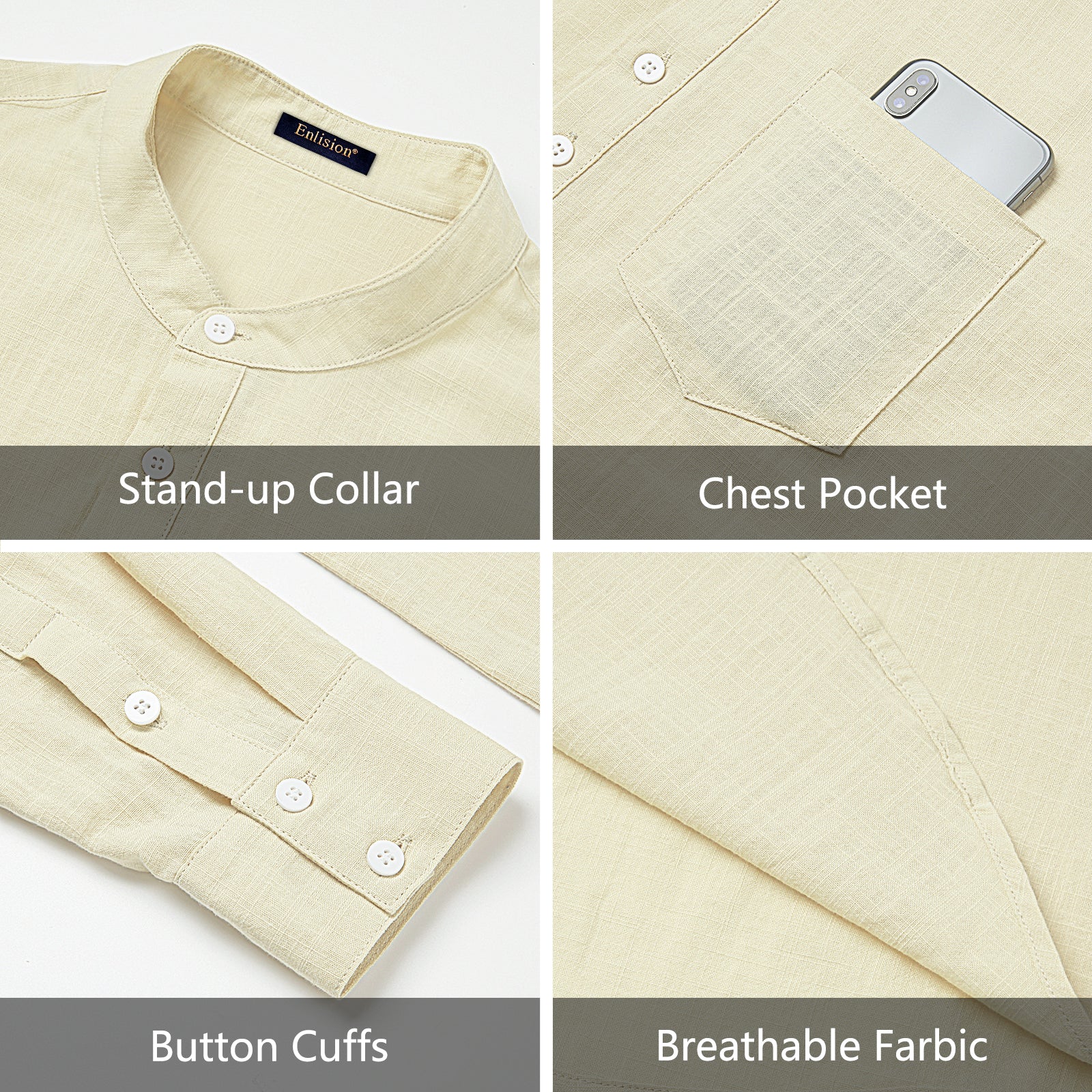 Casual Henley Shirt with Pocket - BEIGE-1