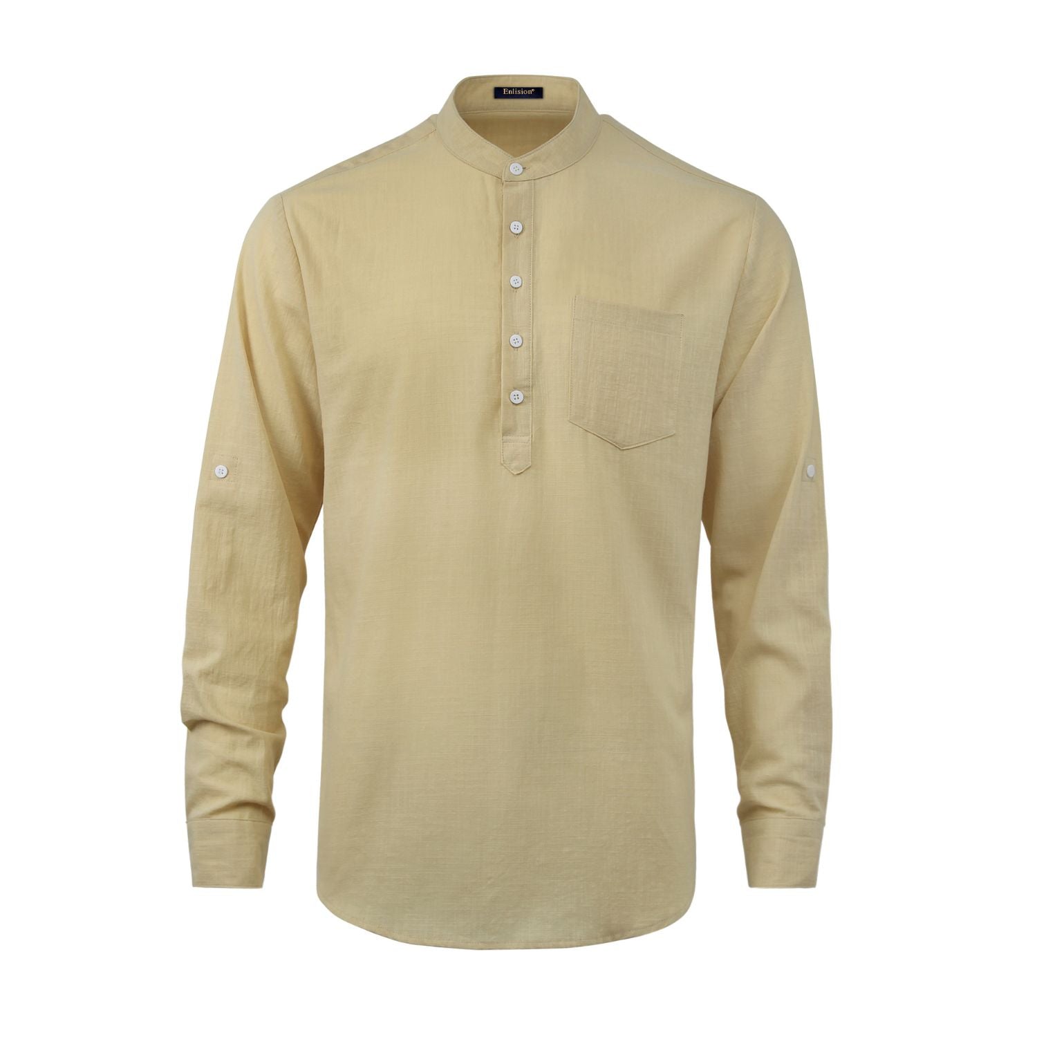 Casual Henley Shirt with Pocket - BEIGE