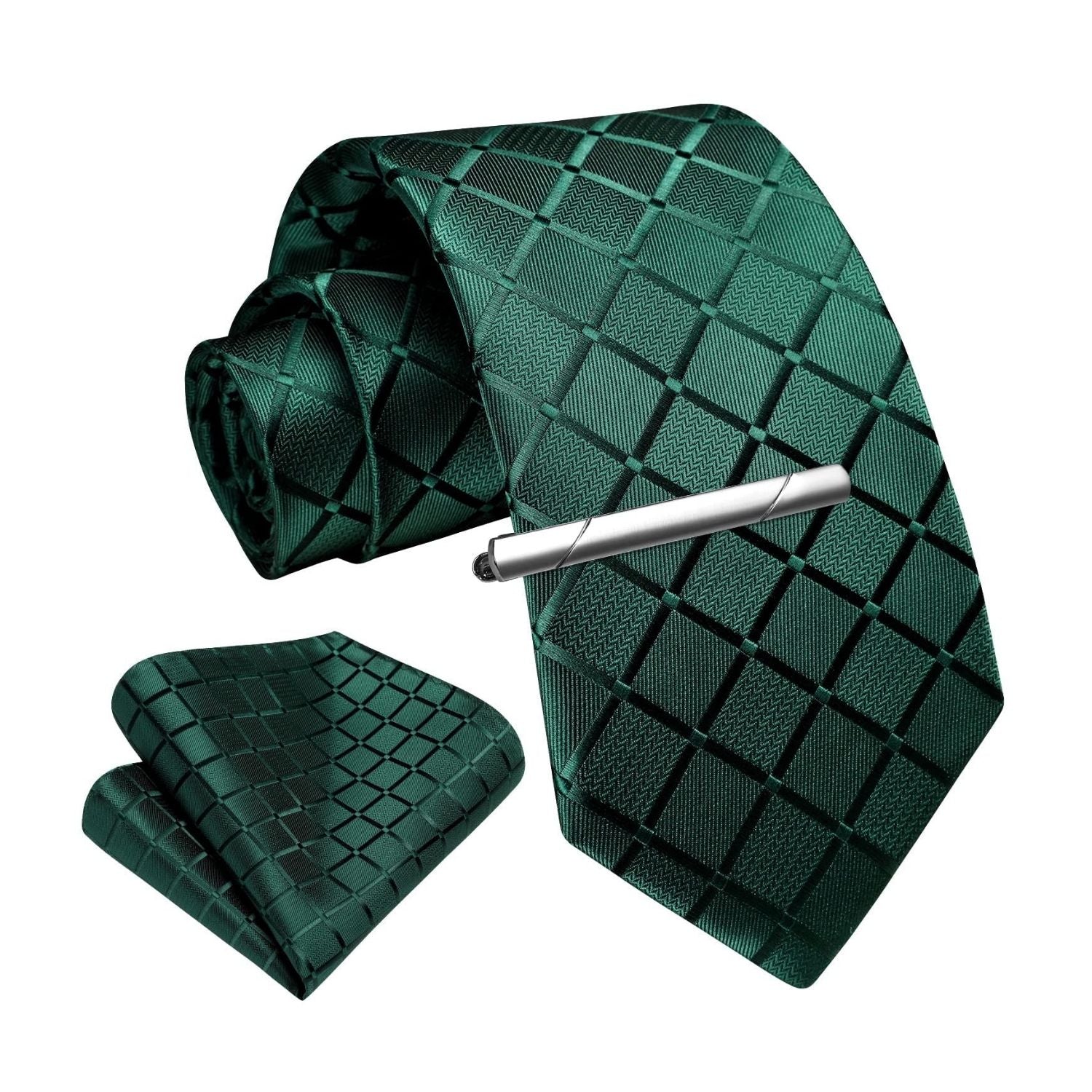 Plaid Tie Handkerchief Clip - A2-DARK GREEN
