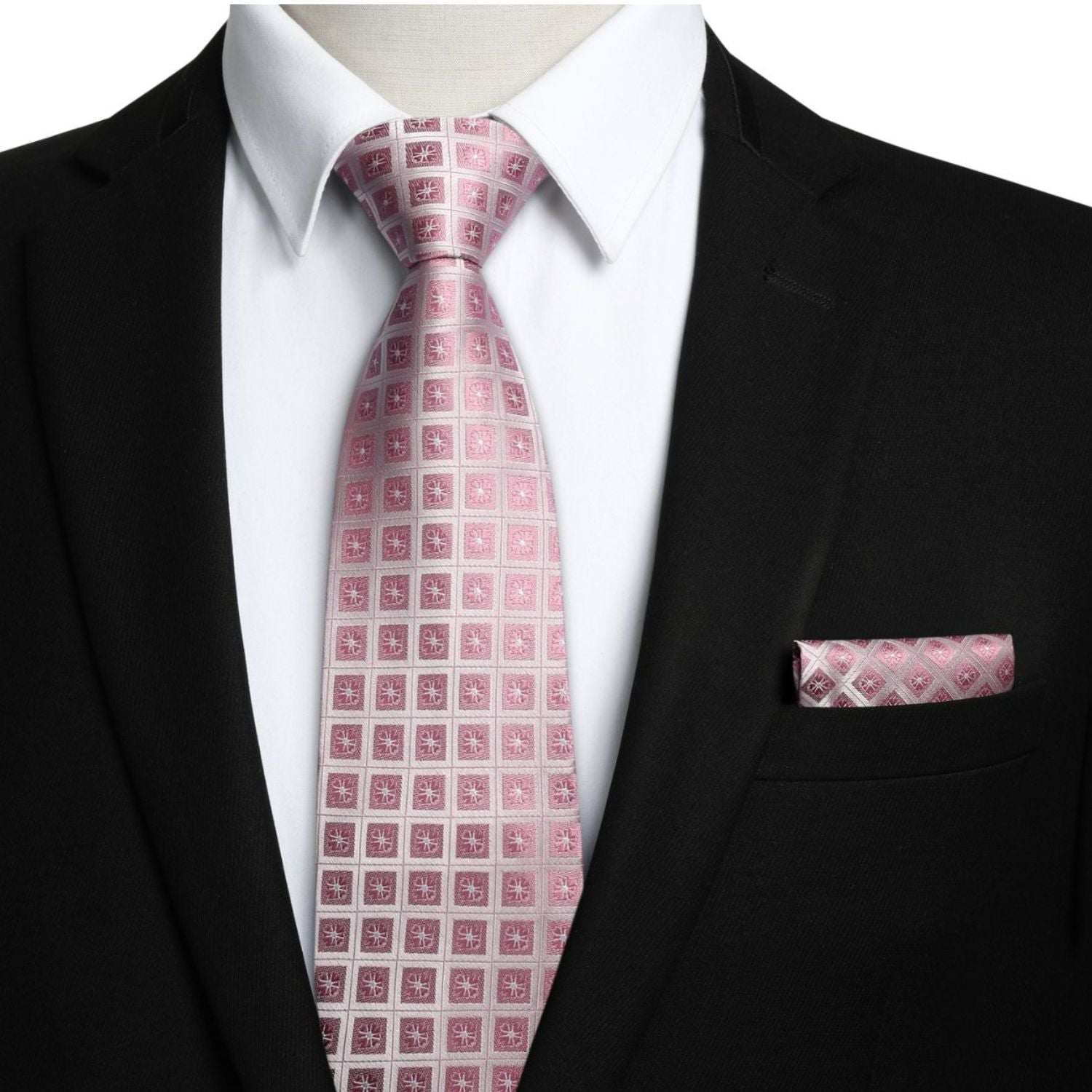 Plaid Tie Handkerchief Set - C-PINK CHECKERED 2