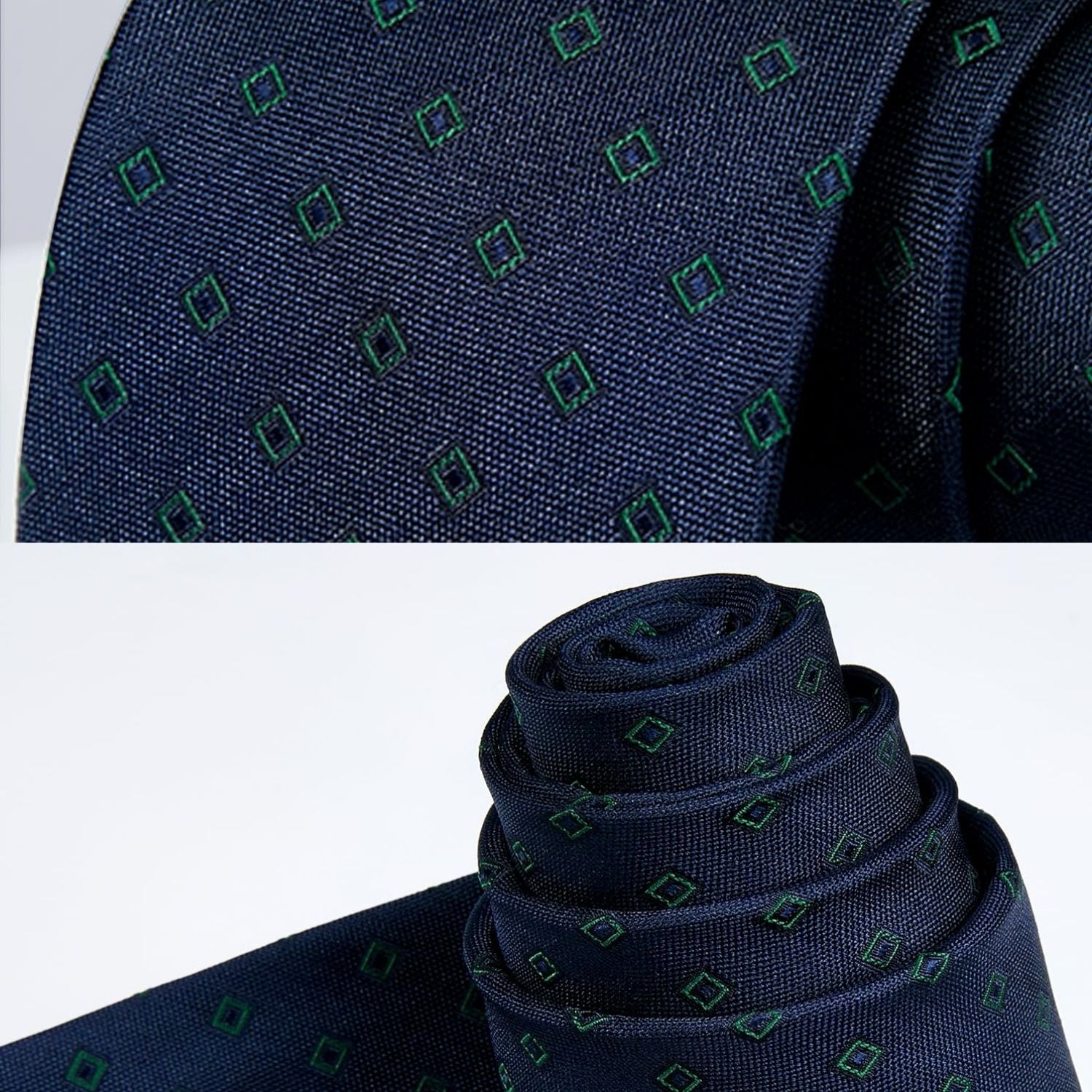 Hisdern Navy Green Polka Dot Print Tie Set For Formal Events