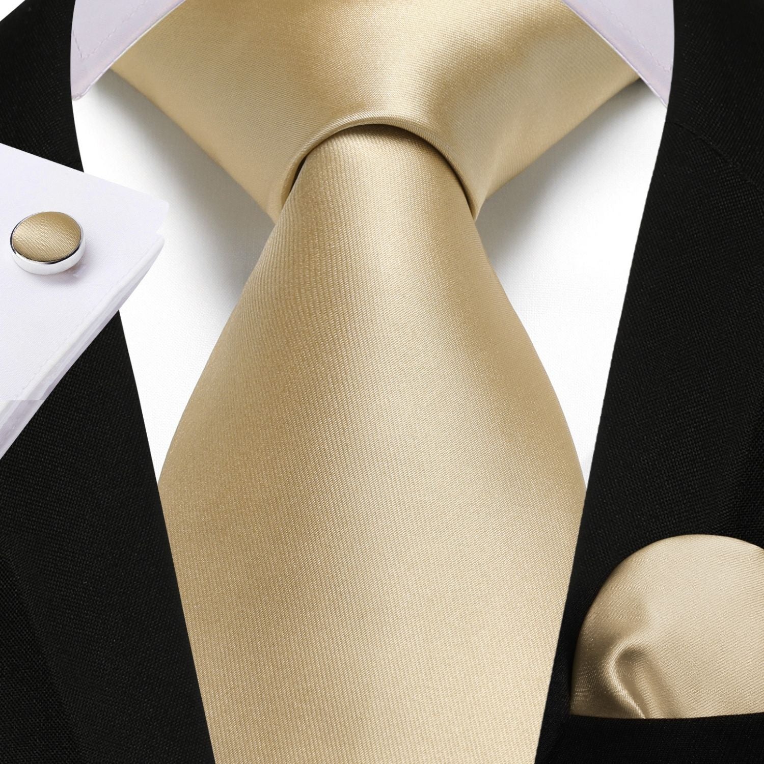 Solid Tie Handkerchief Cufflinks - A2-CHAMPAGNE