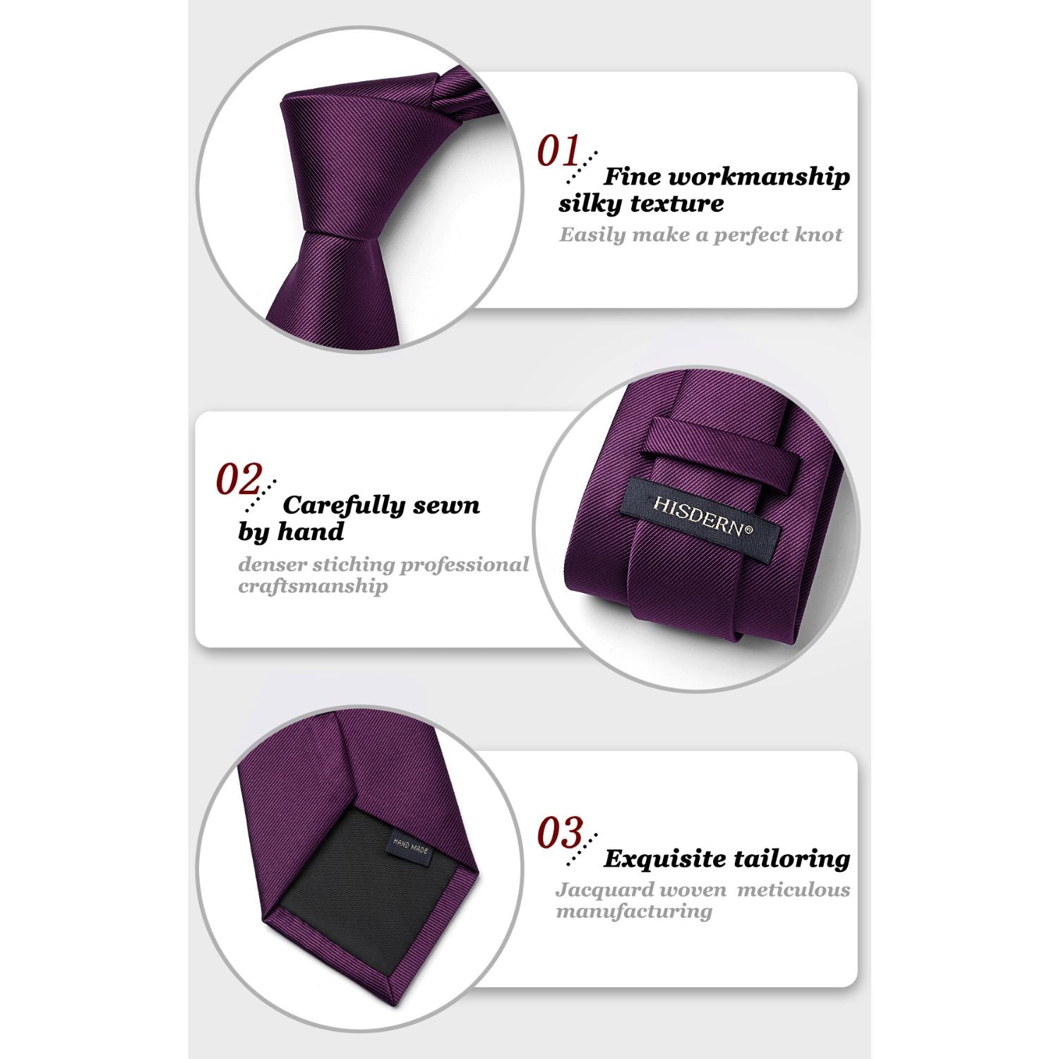 Solid Tie Handkerchief Set - EGGPLANT PURPLE