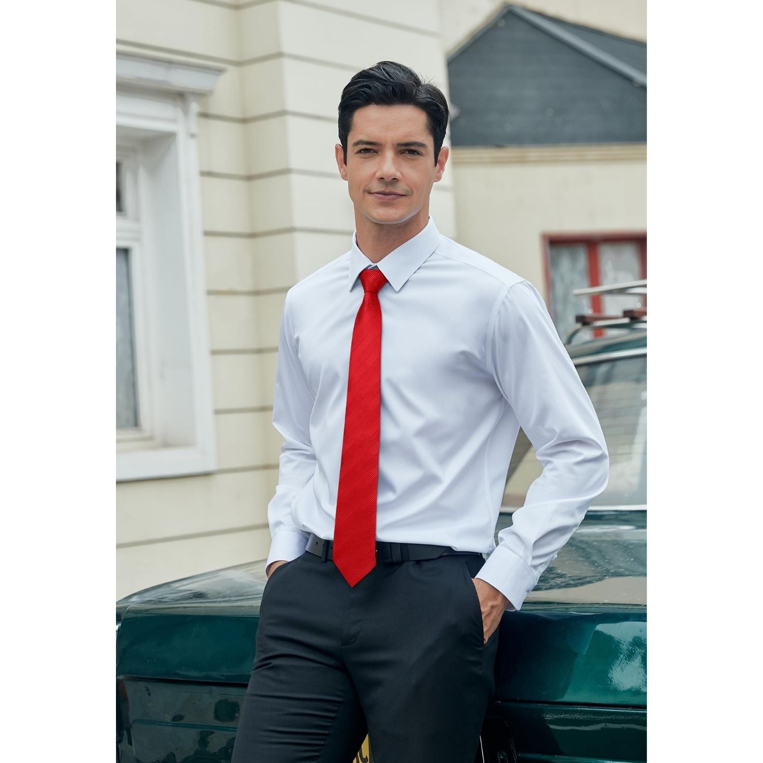 Stripe Tie Handkerchief Set - RED-1