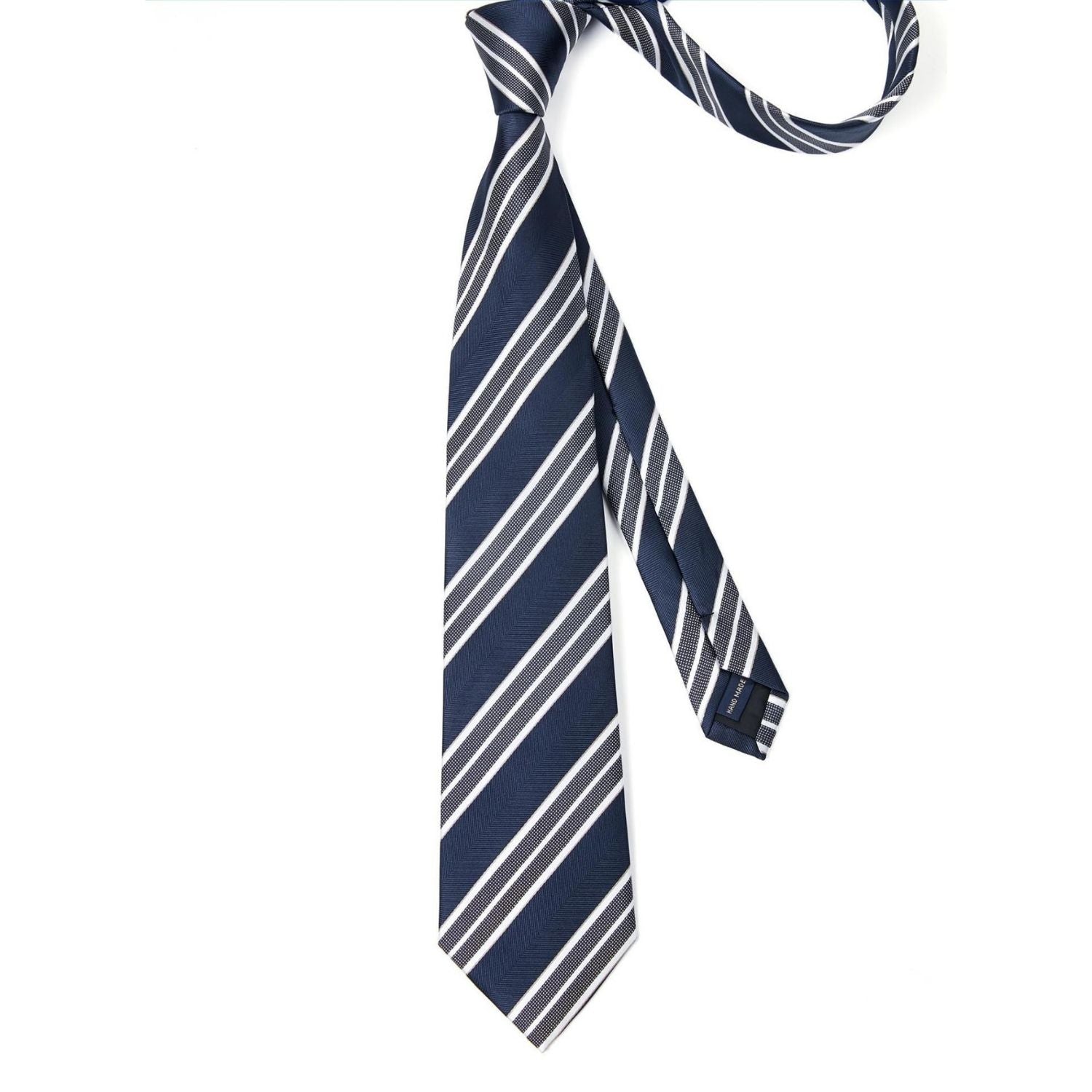 Stripe Tie Handkerchief Set - 44 NAVY BLUE/WHITE - Hisdern