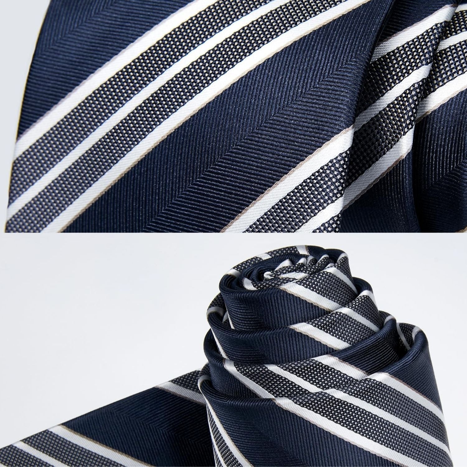 Stripe Tie Handkerchief Set - 44 NAVY BLUE/WHITE - Hisdern
