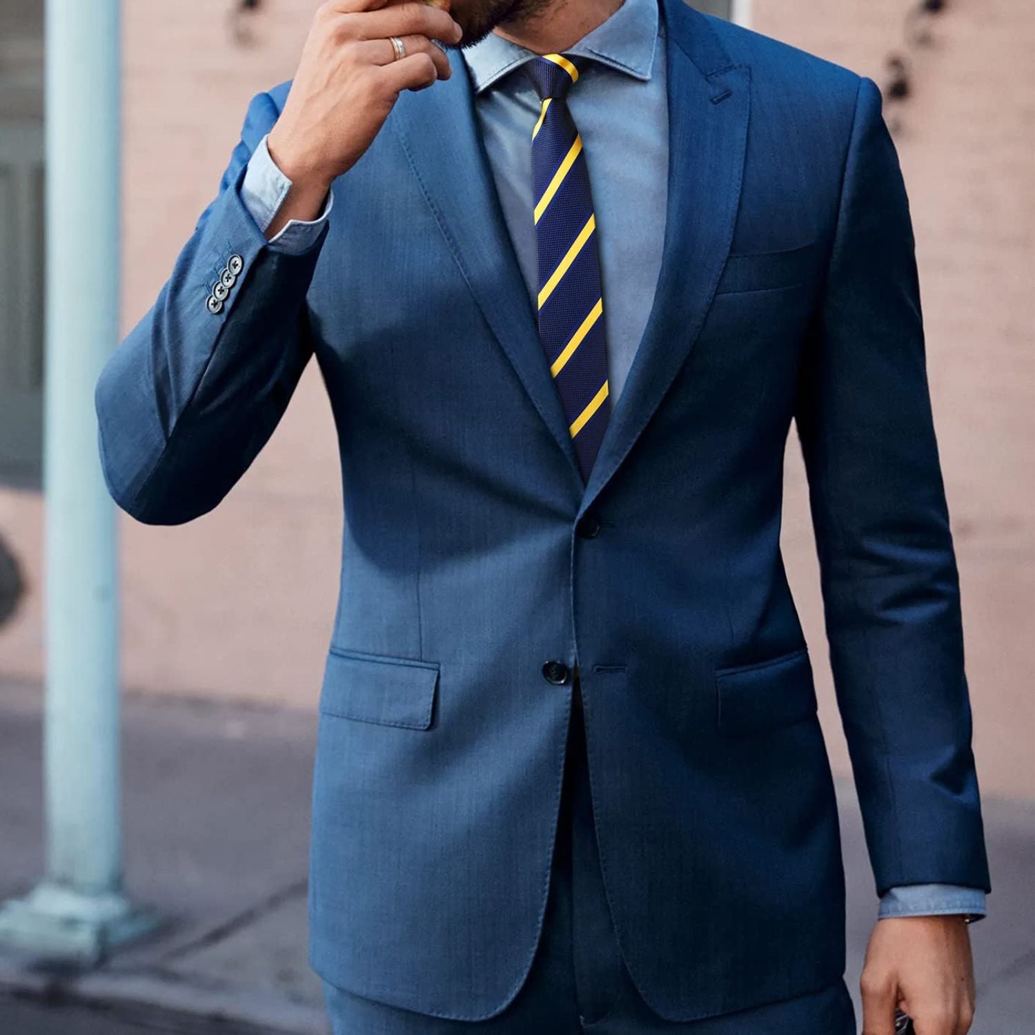 Stripe 2.17' Skinny Formal Tie - D- BLUE/YELLOW