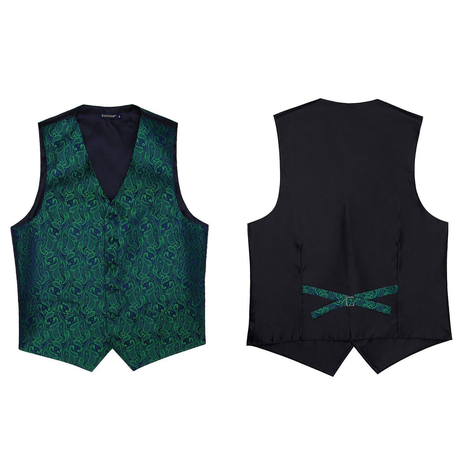 Paisley Vest Tie Handkerchief Set - GREEN/PURPLE