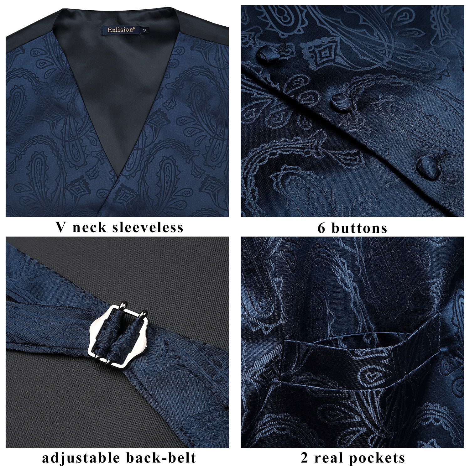 Paisley Vest Tie Handkerchief Set - Navy Blue